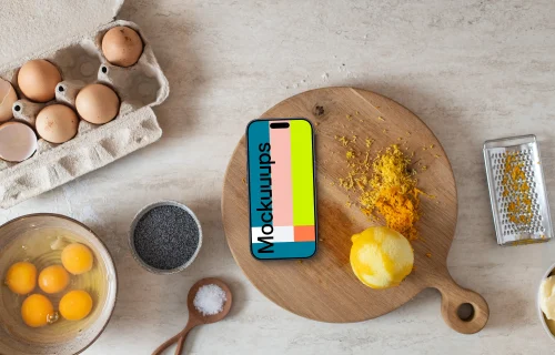 Minimalistic kitchen scene with a iPhone mockup