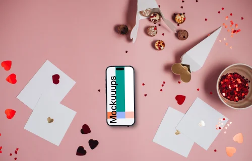 Phone mockup with Valentine’s Day background