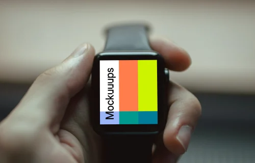 Holding black Apple Watch mockup firmly