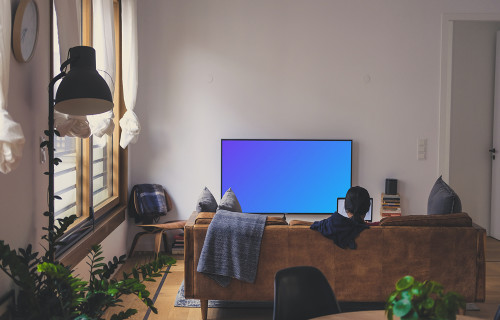 Television mockup in a cozy living room