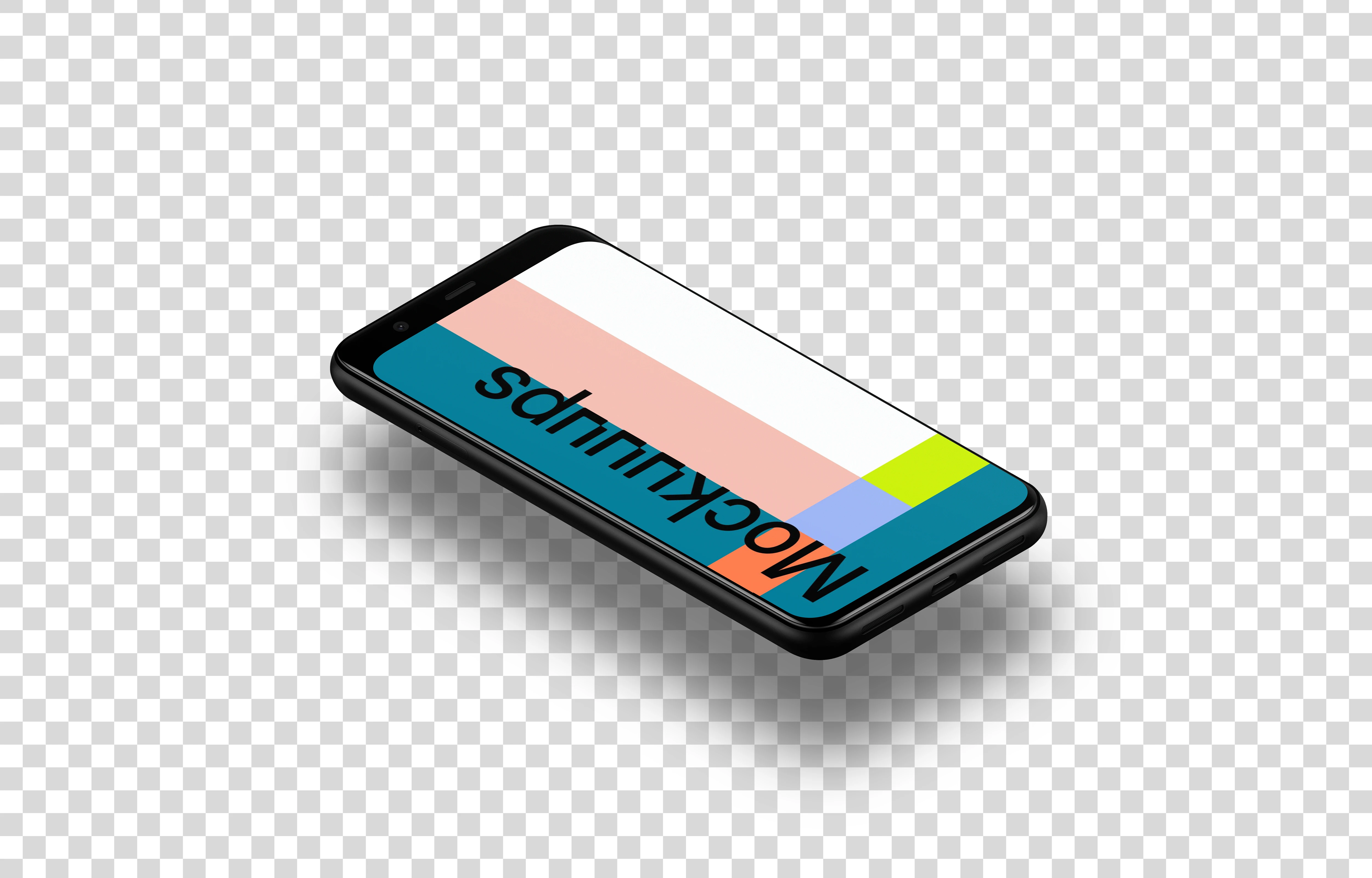 Google Pixel 4 Mockup (Isometric Floor Left - Floating Shadow)