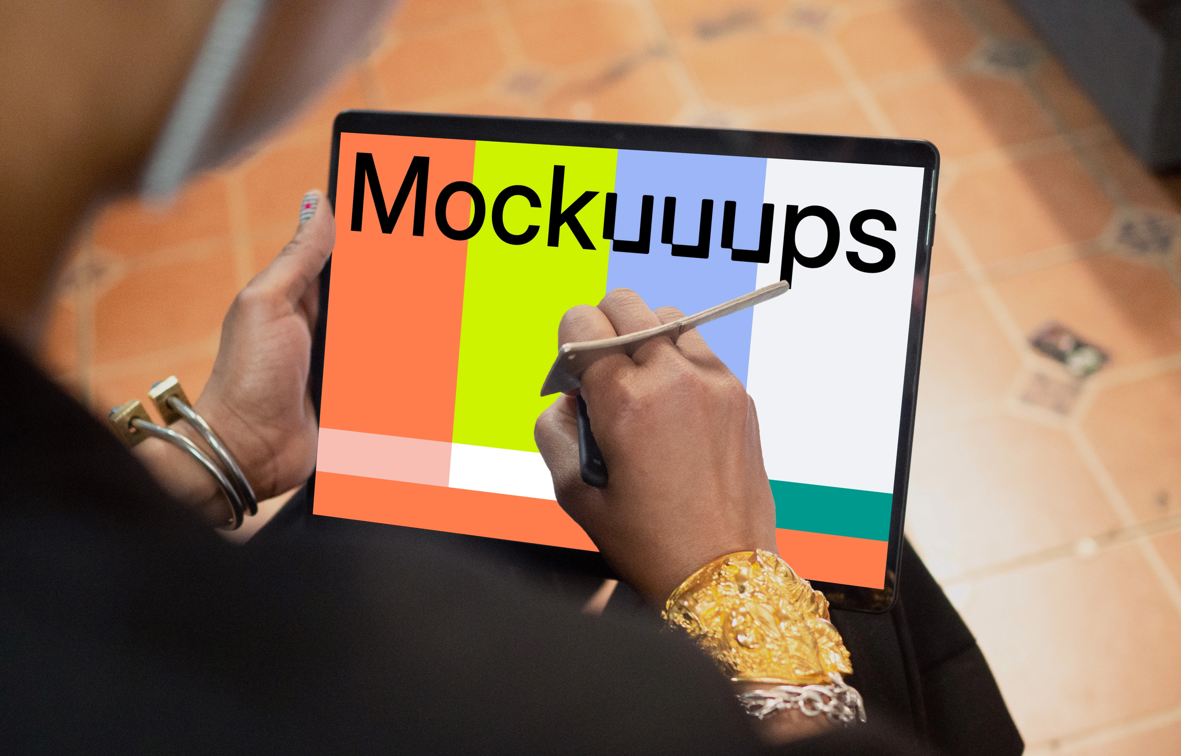 Microsoft Surface laptop mockup placed in a user’s lap