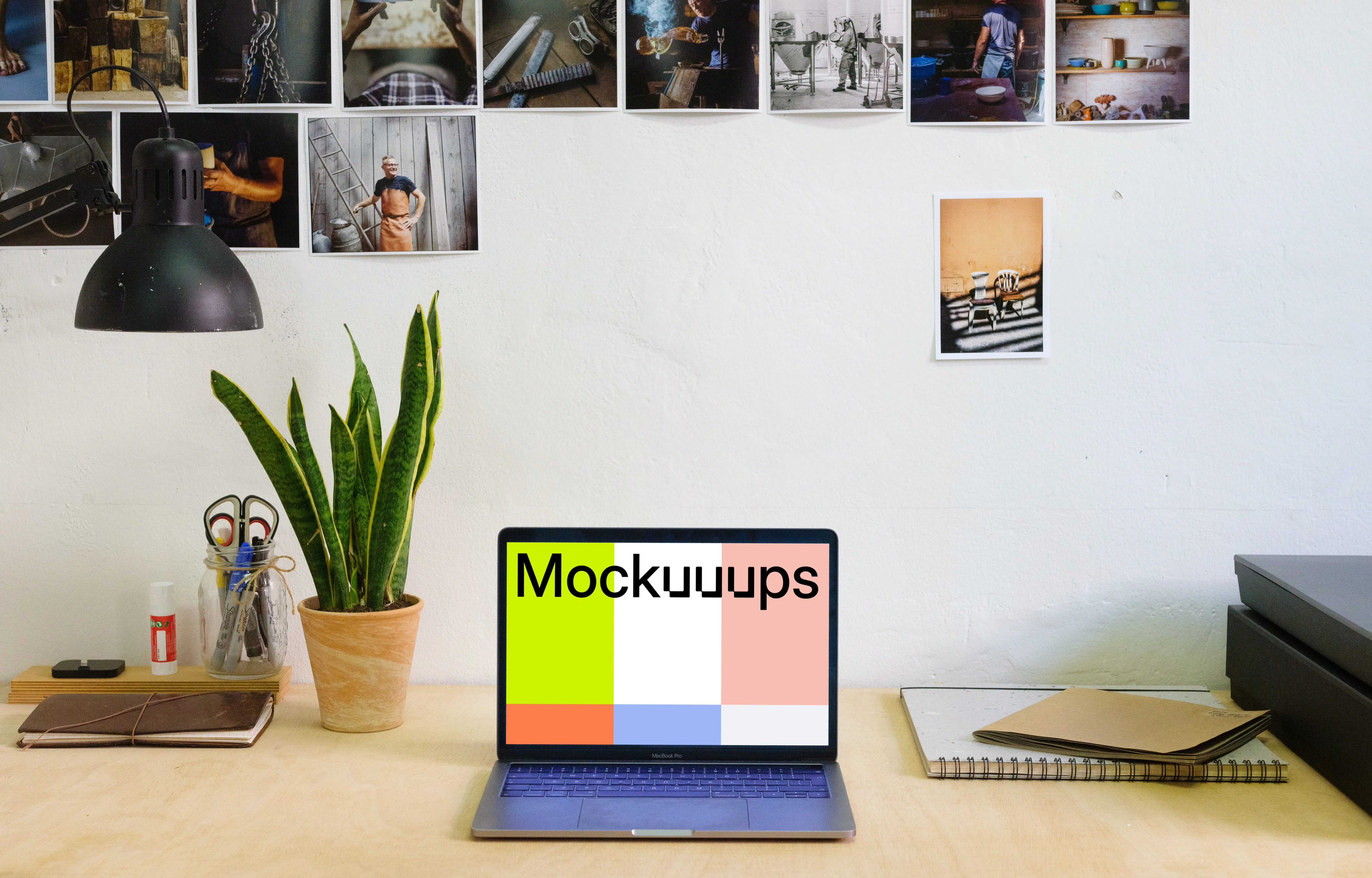 Clean Macbook Pro mockup desk scene