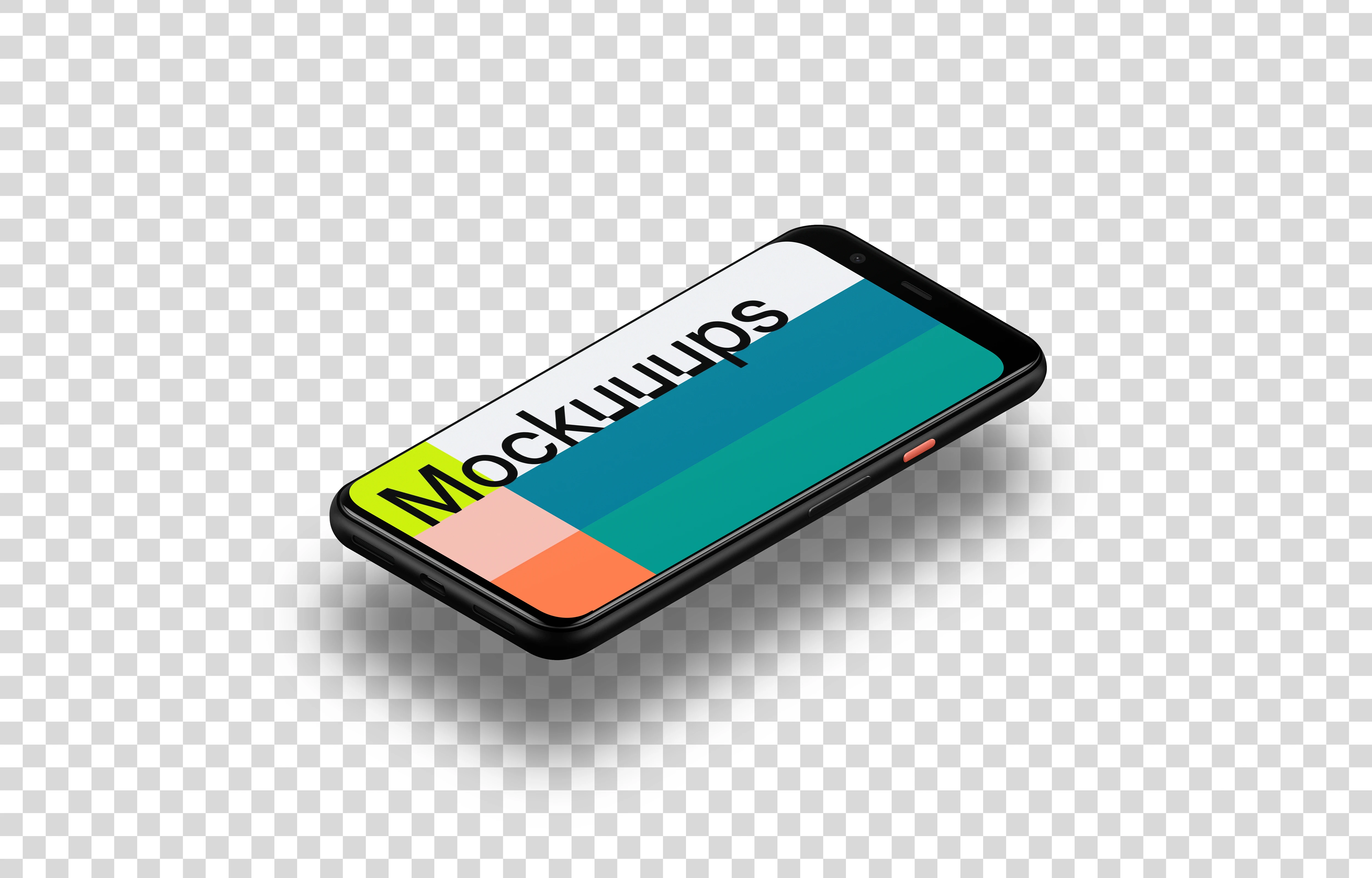 Google Pixel 4 Mockup (Isometric Floor Right - Floating Shadow)