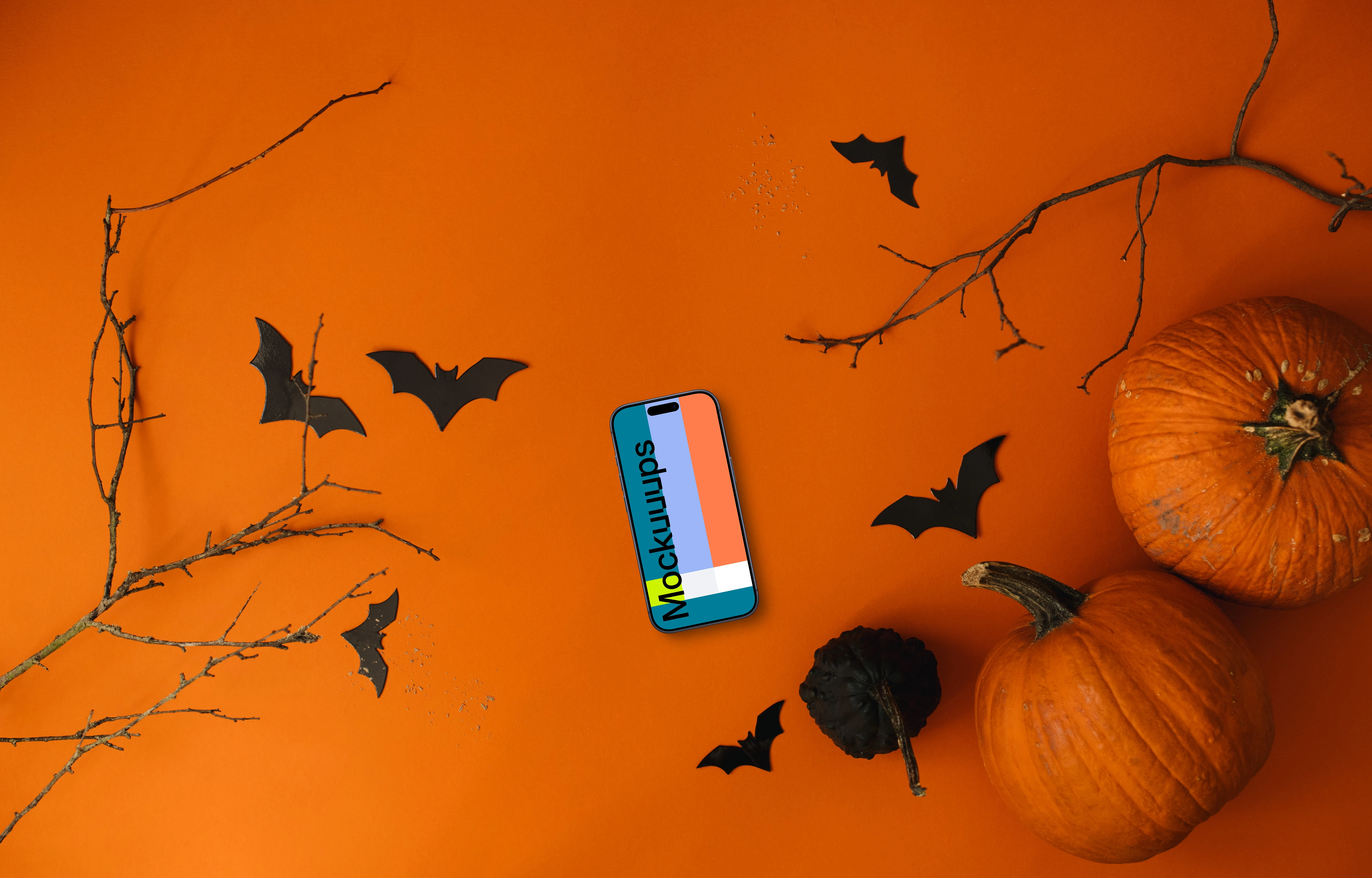 Halloween background mockup with a phone