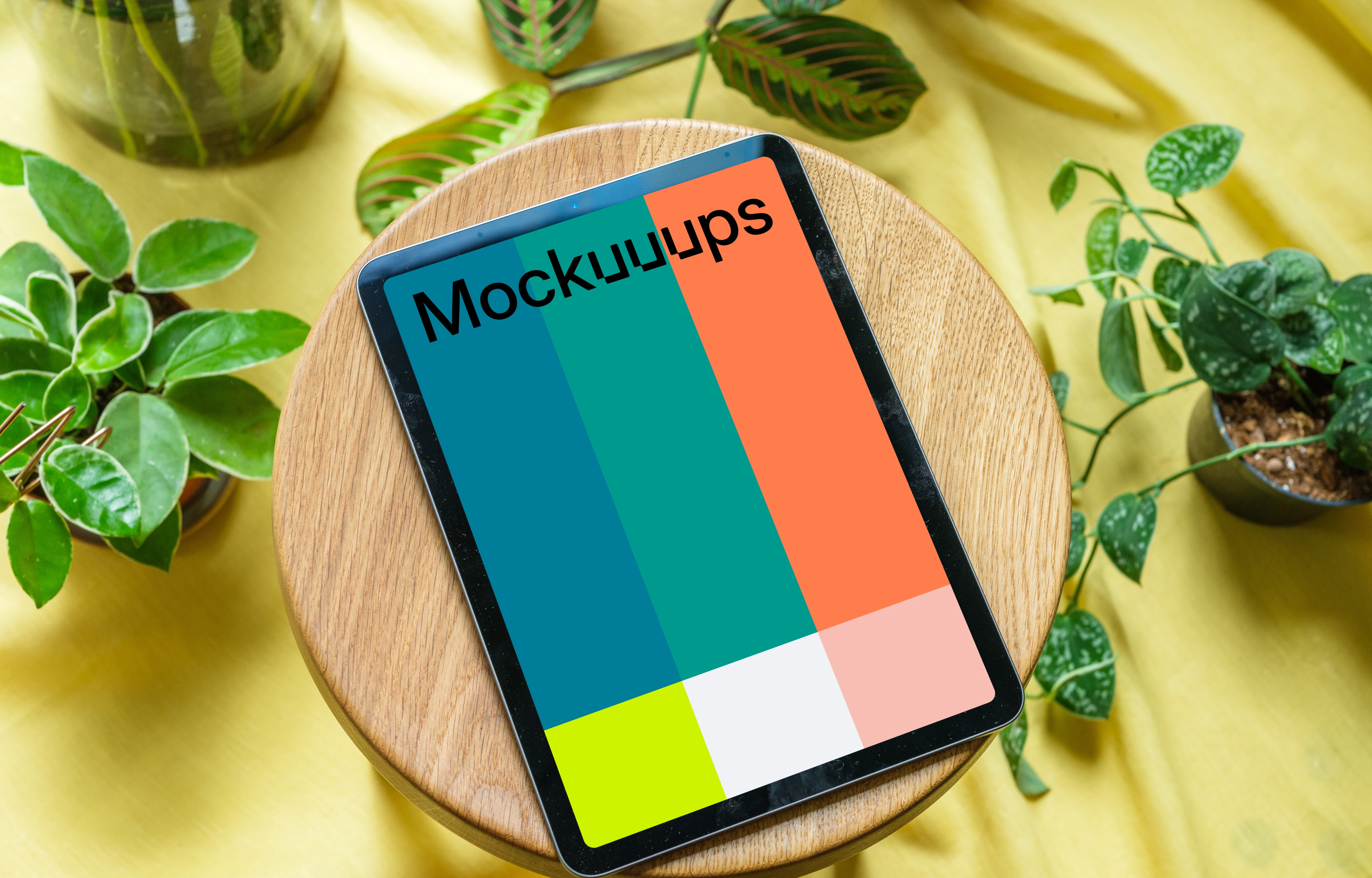 iPad Air mockup on a wooden stool