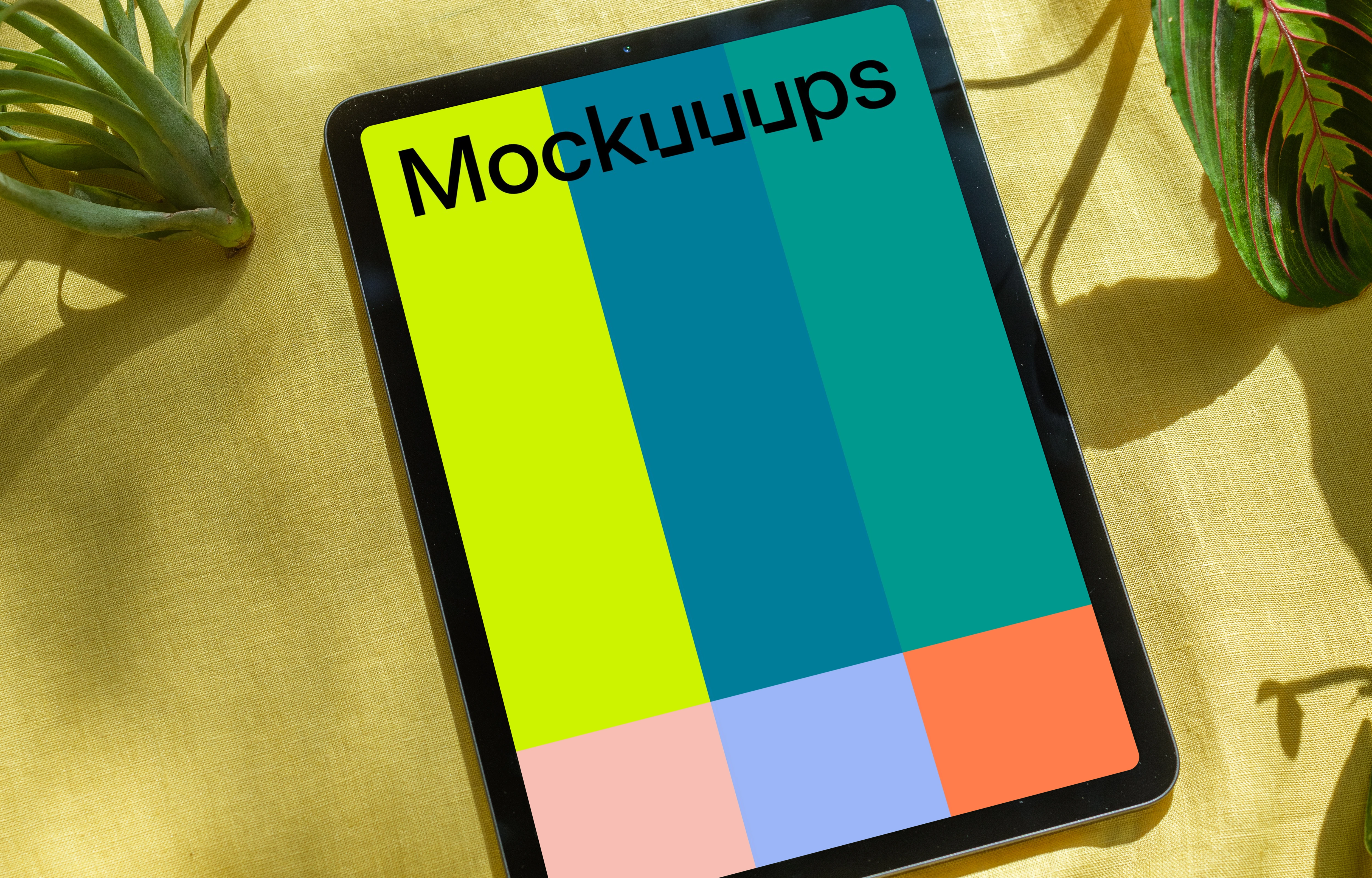iPad Air mockup on a yellow fabric