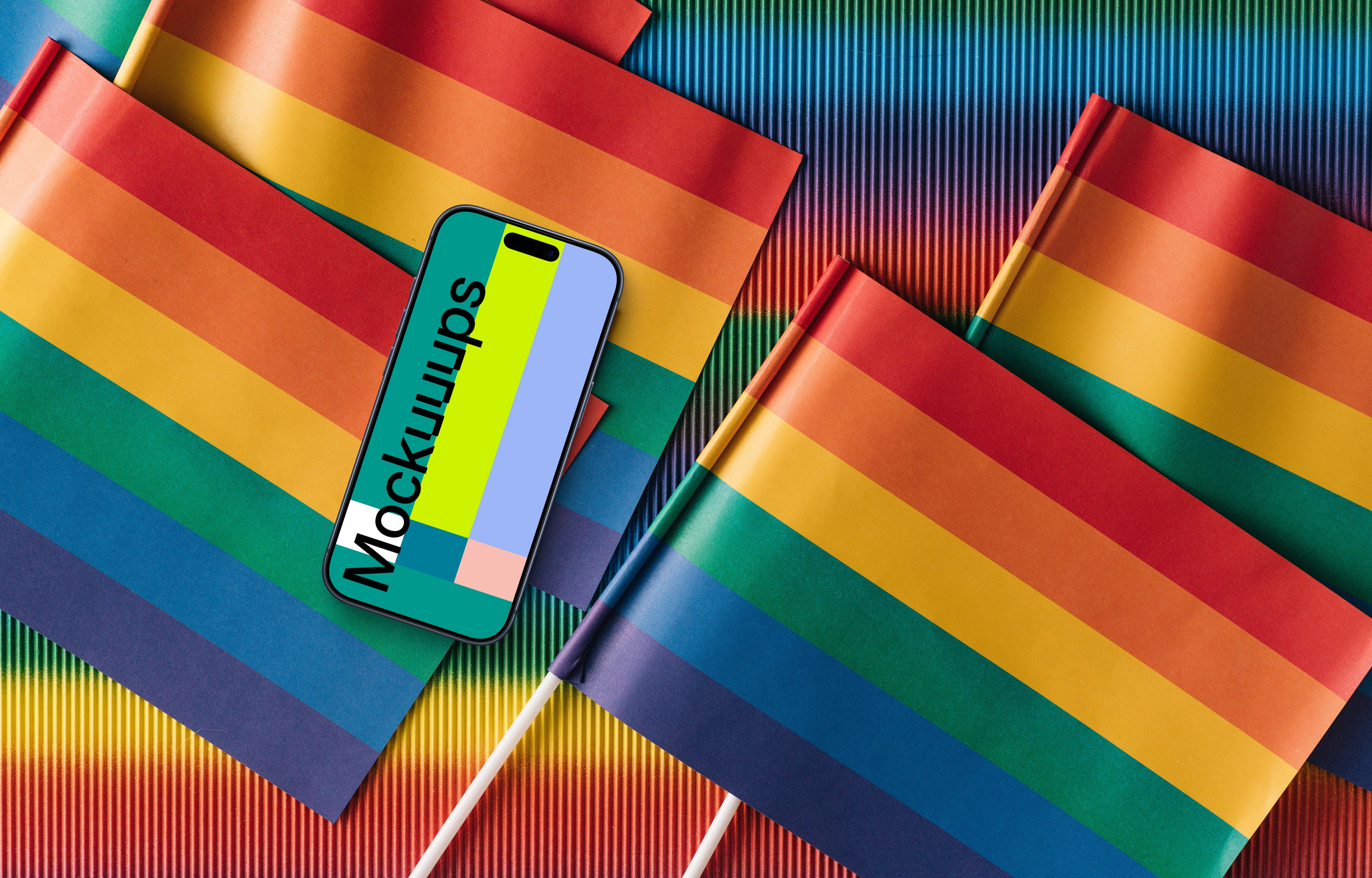 Smartphone mockup on a rainbow table