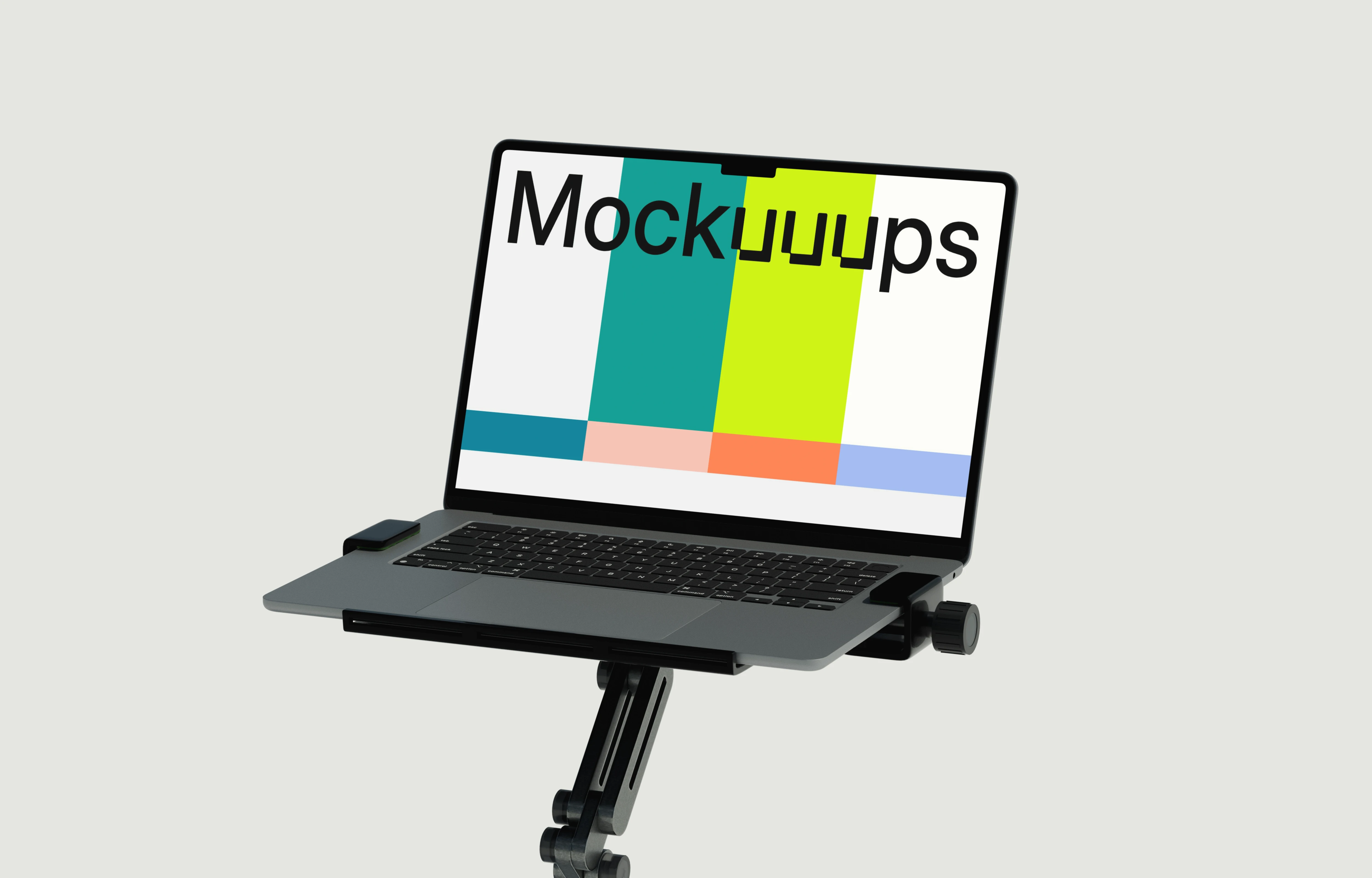 MacBook Air mockup on adjustable stand with transparent background