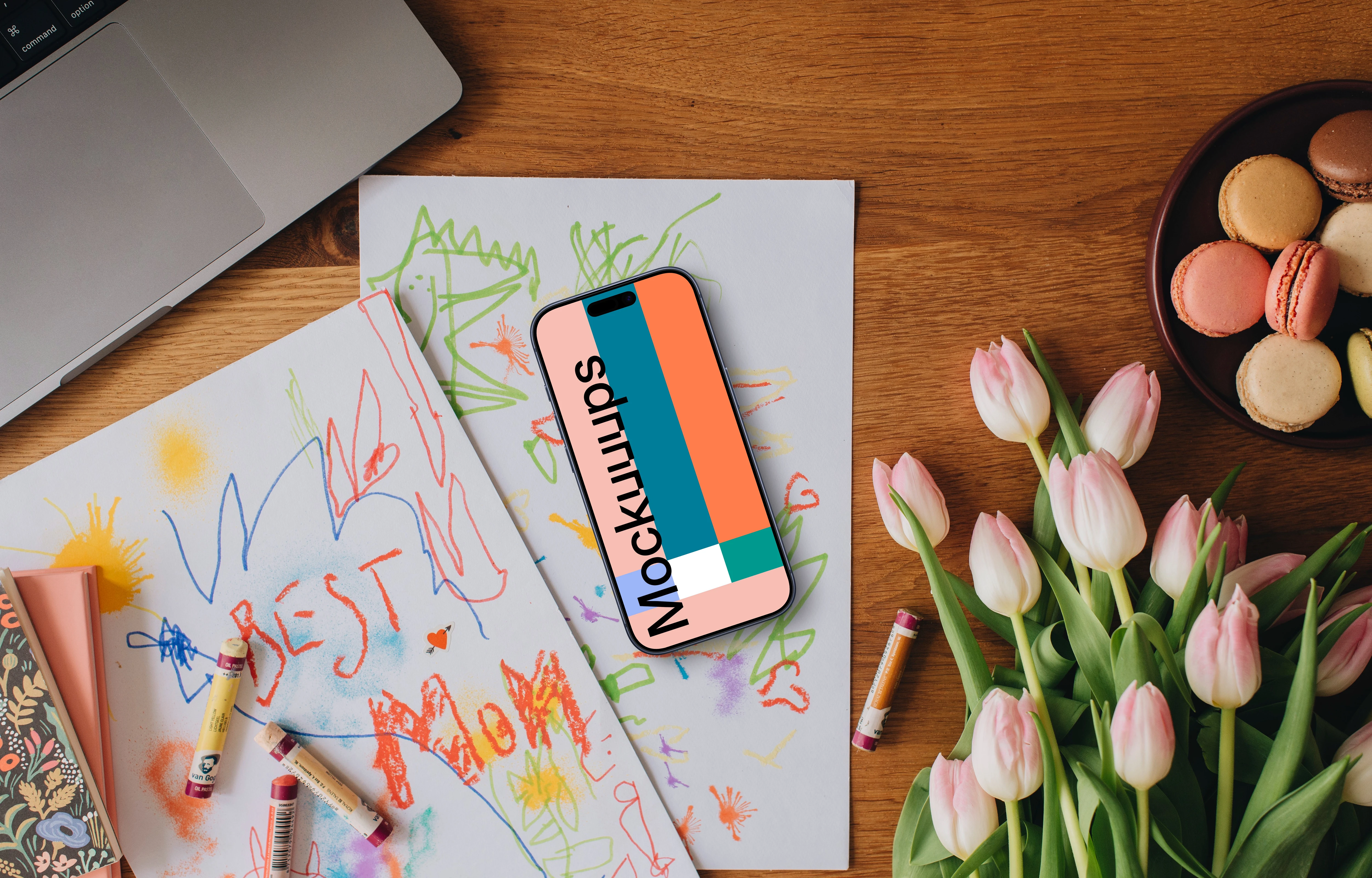 Phone placed on scratched papers for Mother's Day