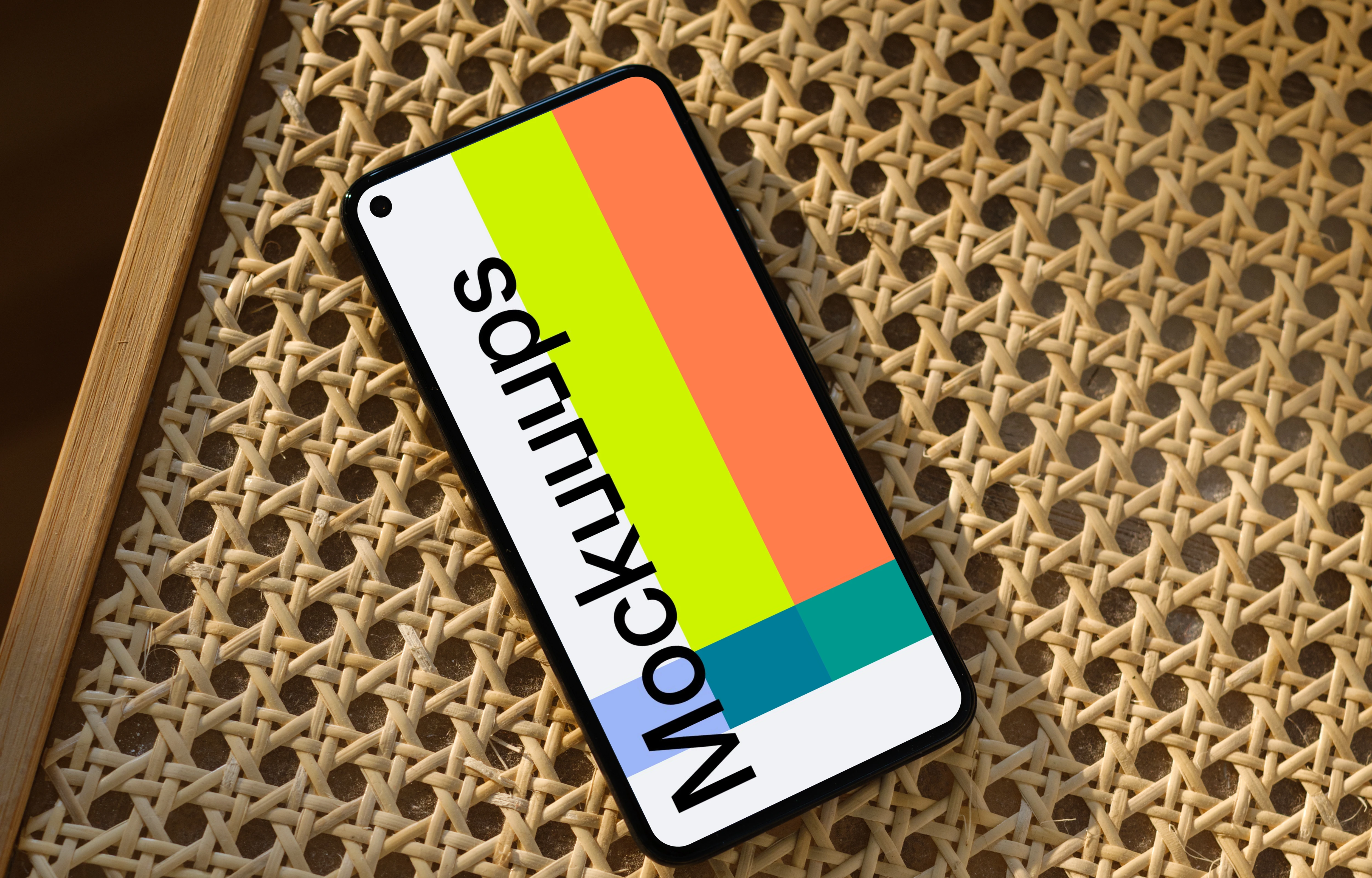 Pixel 5 mockup on a wooden stool