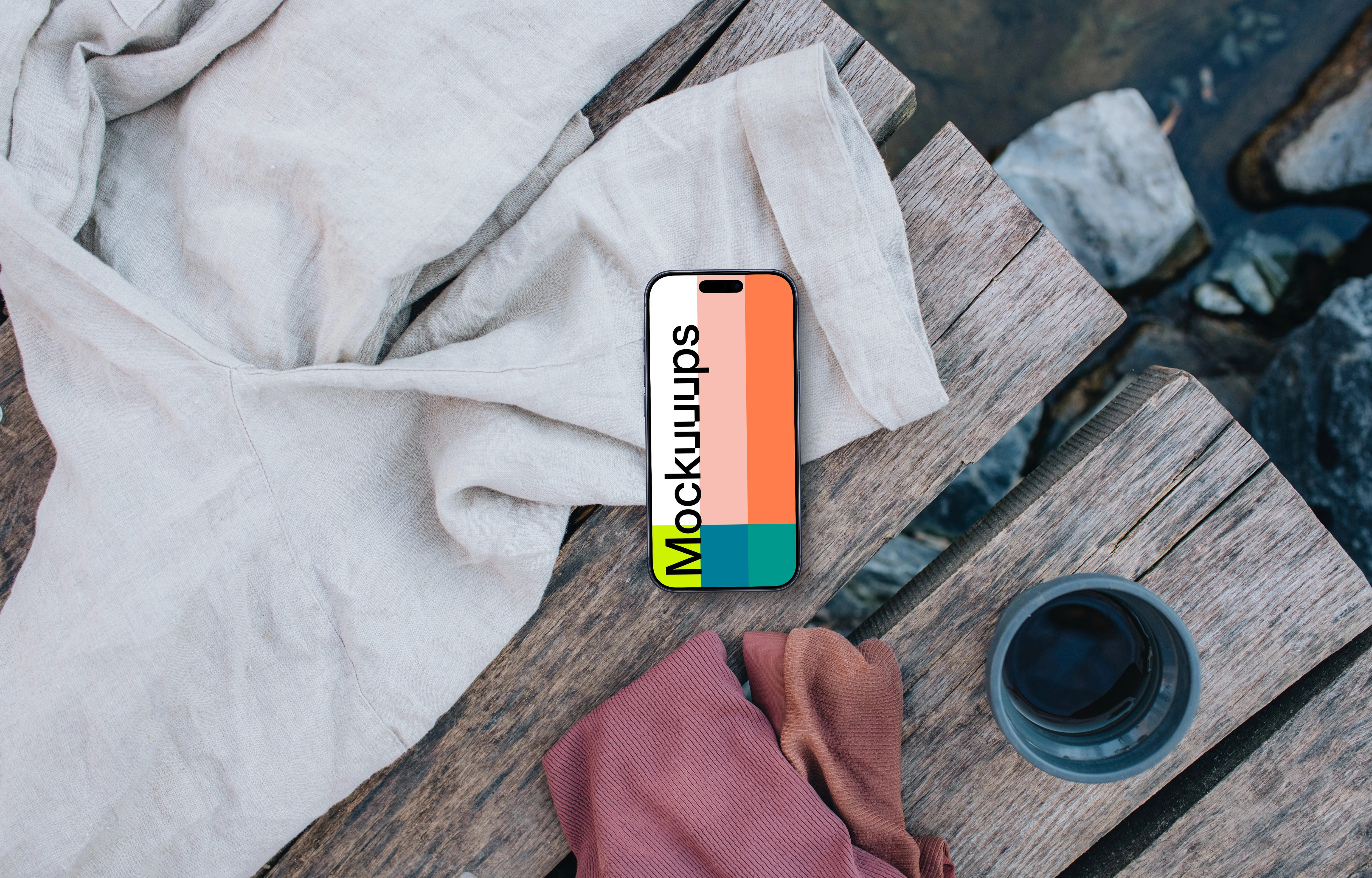 iPhone mockup and swimming in nature scene