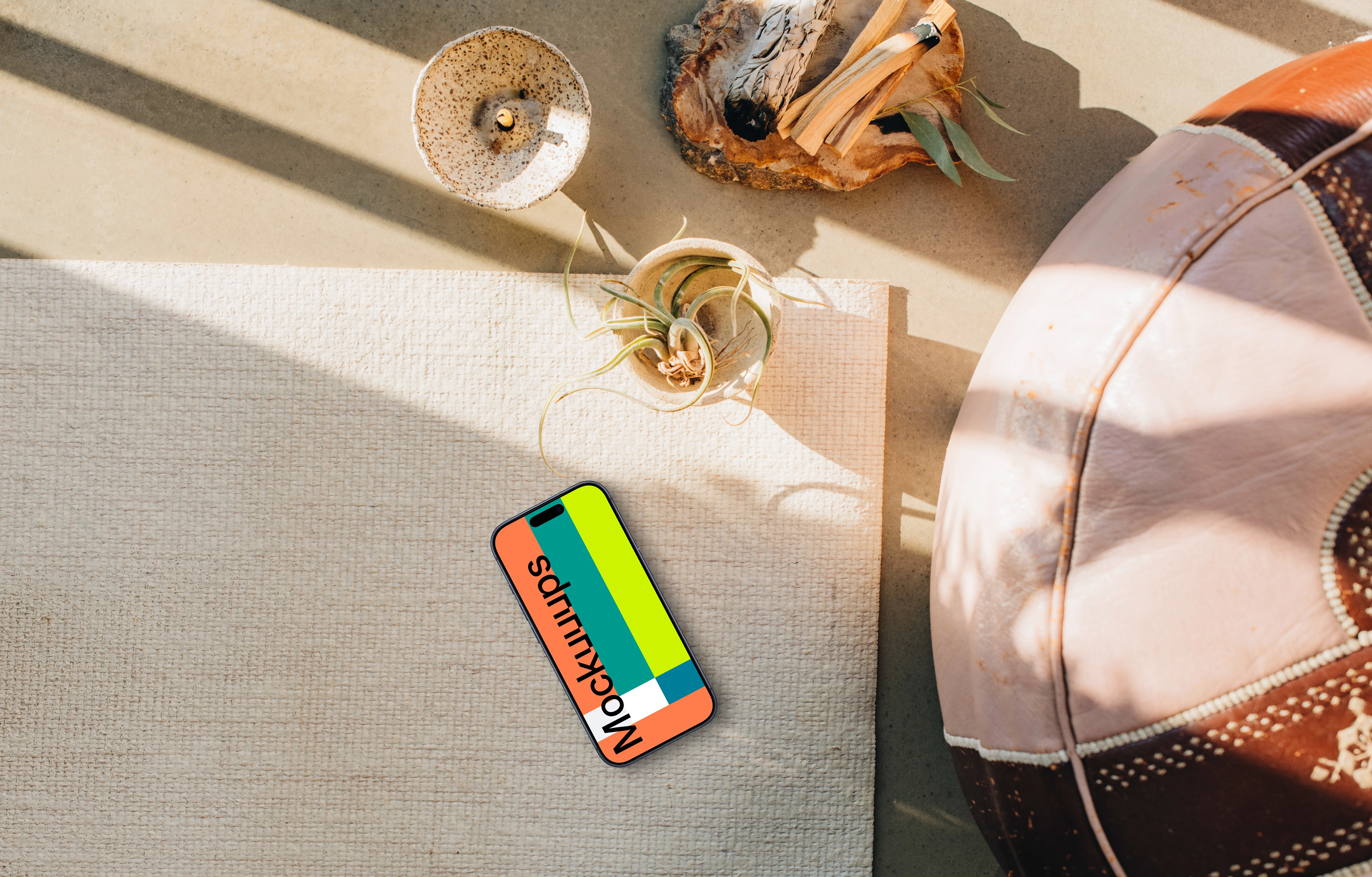 Relaxation scene including an iPhone mockup