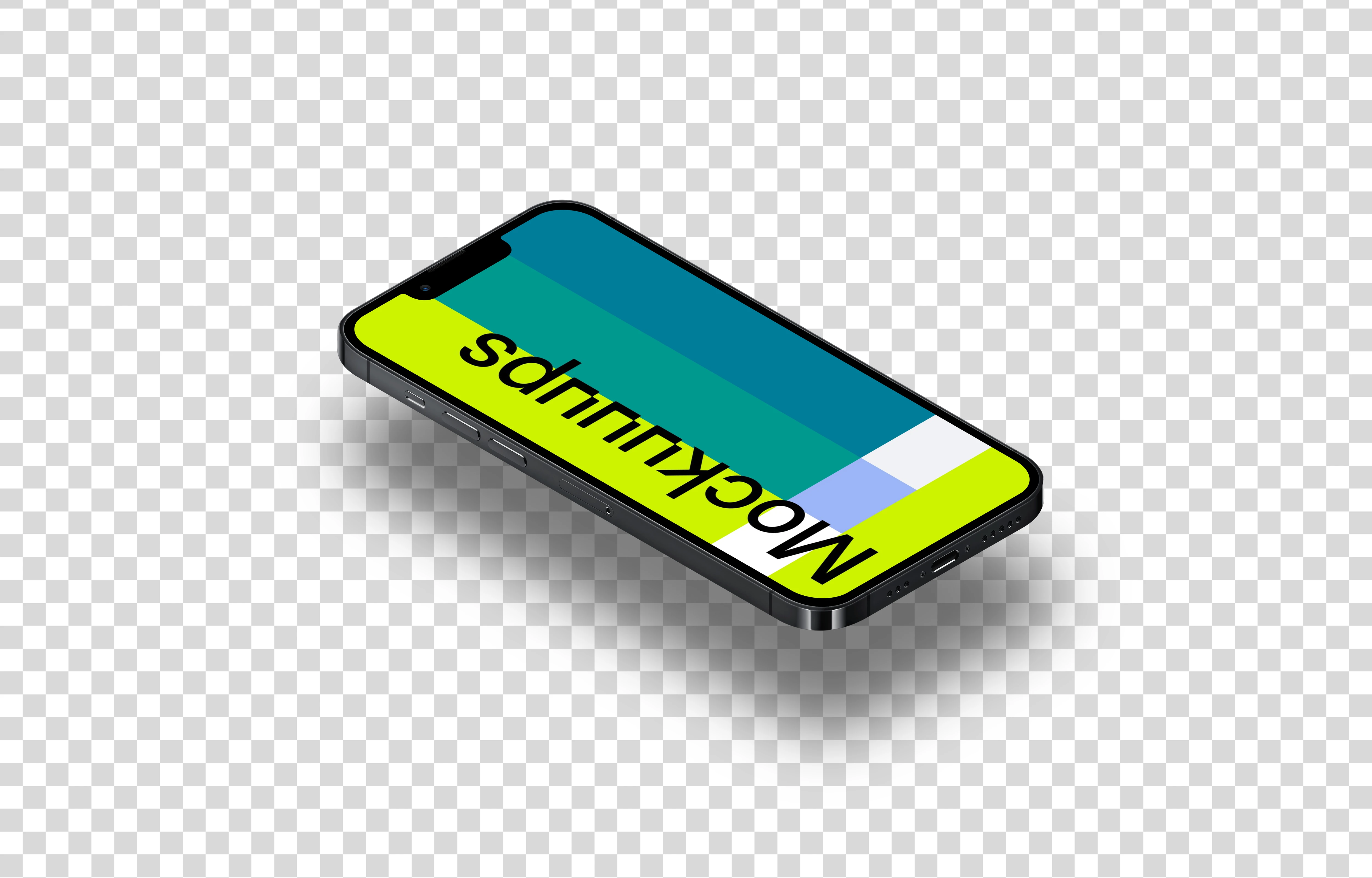 iPhone 13 Pro Mockup (Isometric Floor Left - Floating Shadow)