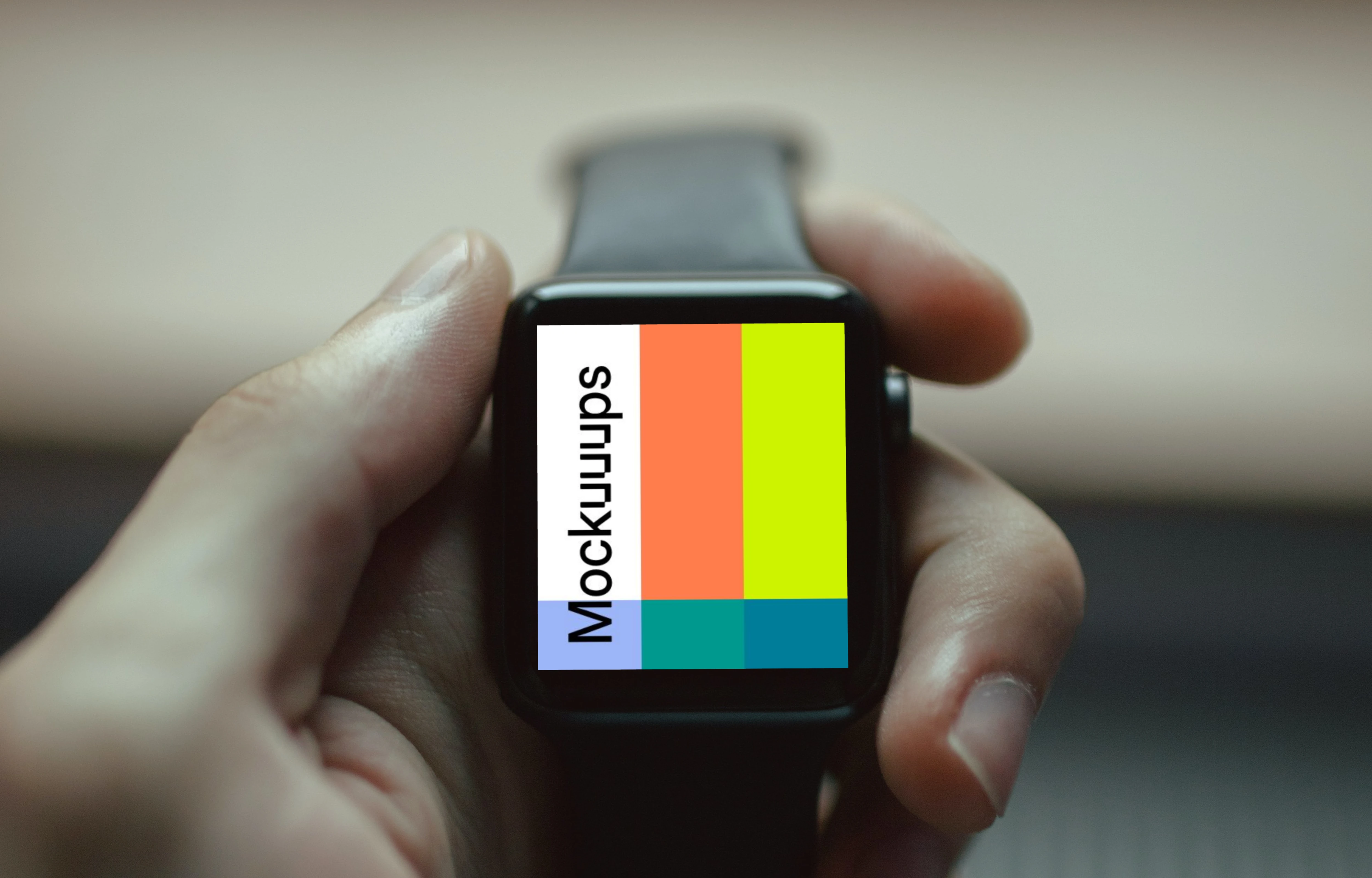Holding black Apple Watch mockup firmly