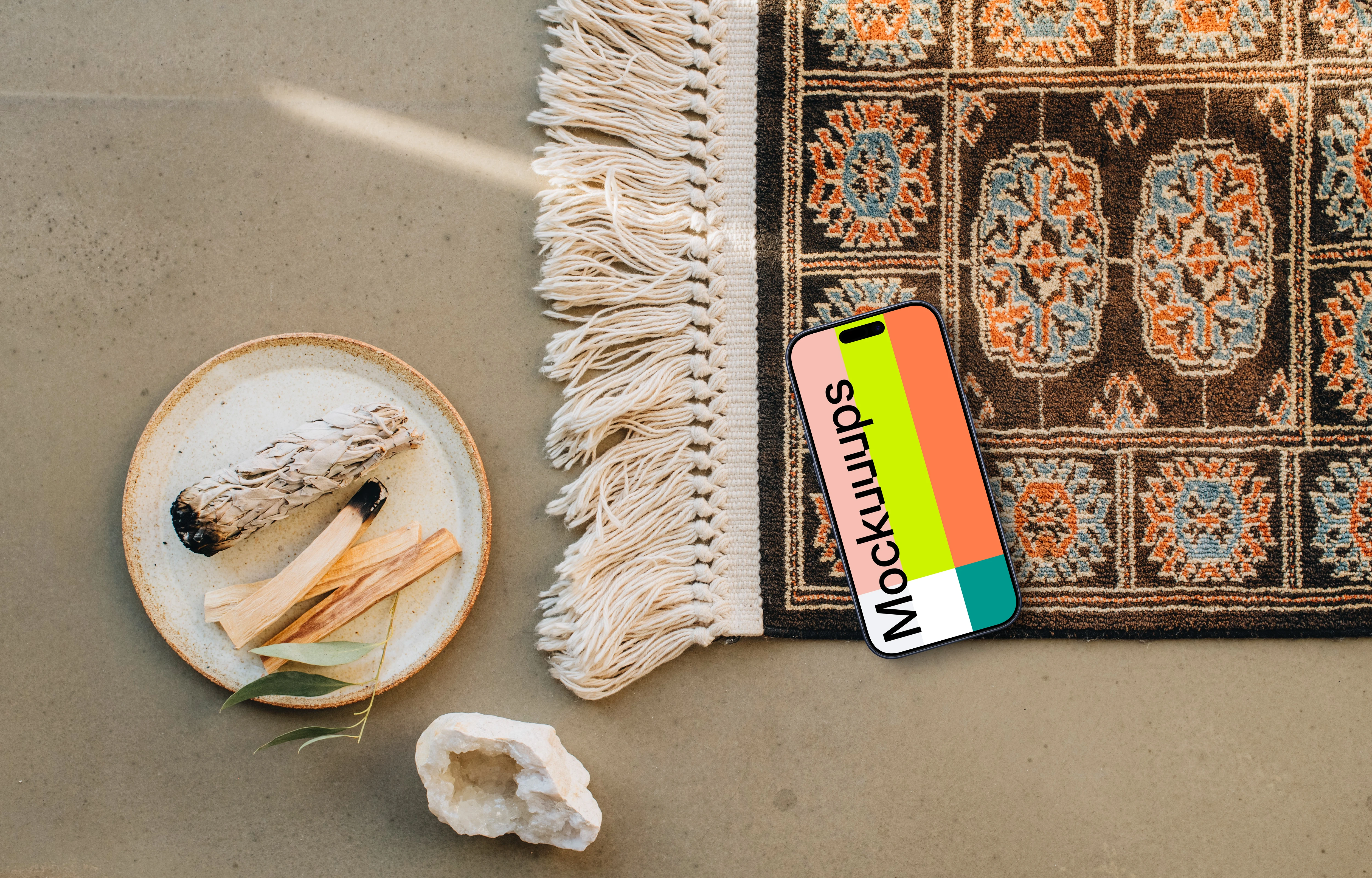 Serene and peaceful scene including an iPhone mockup