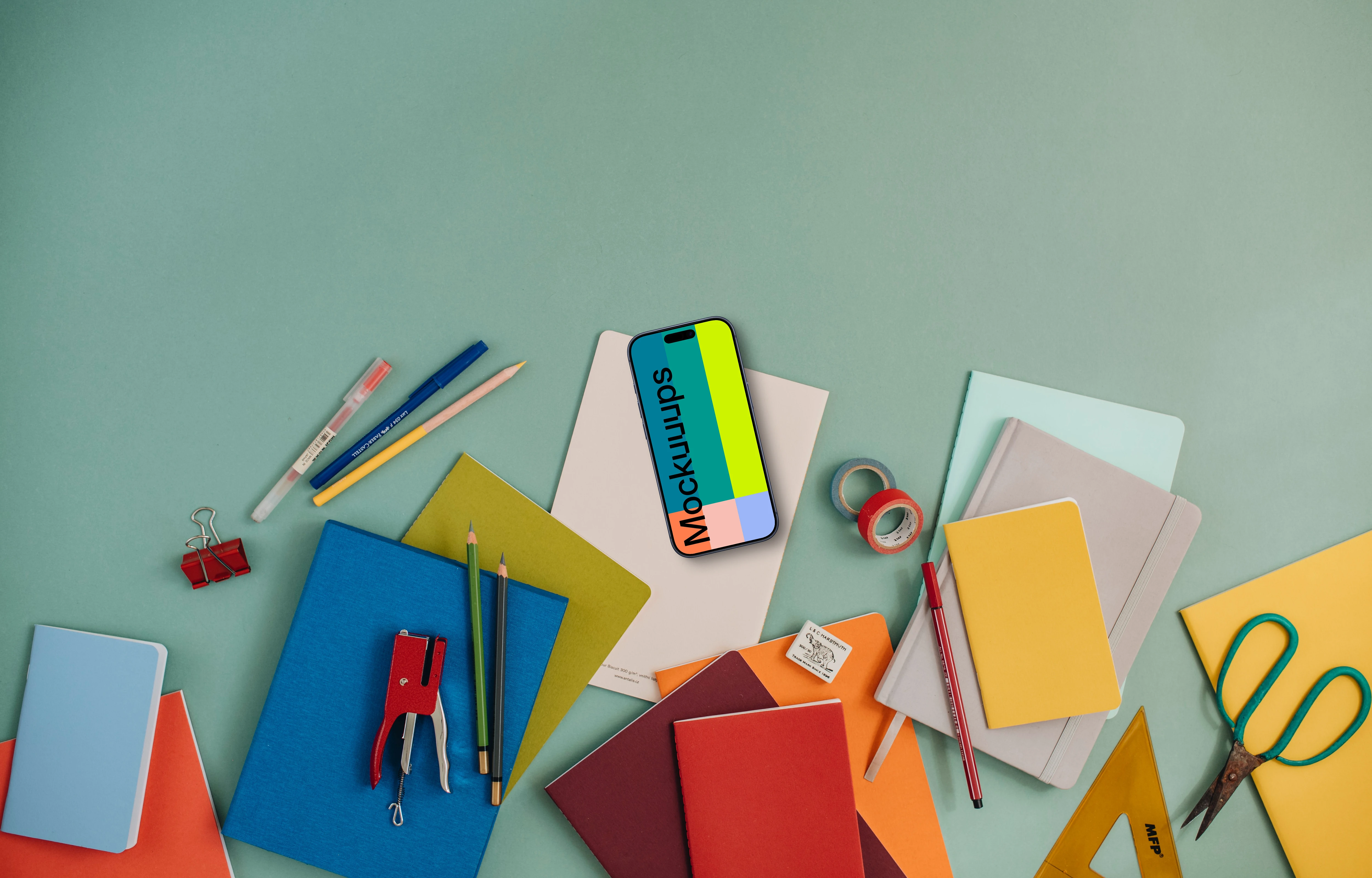 Smartphone mockup on the light green background