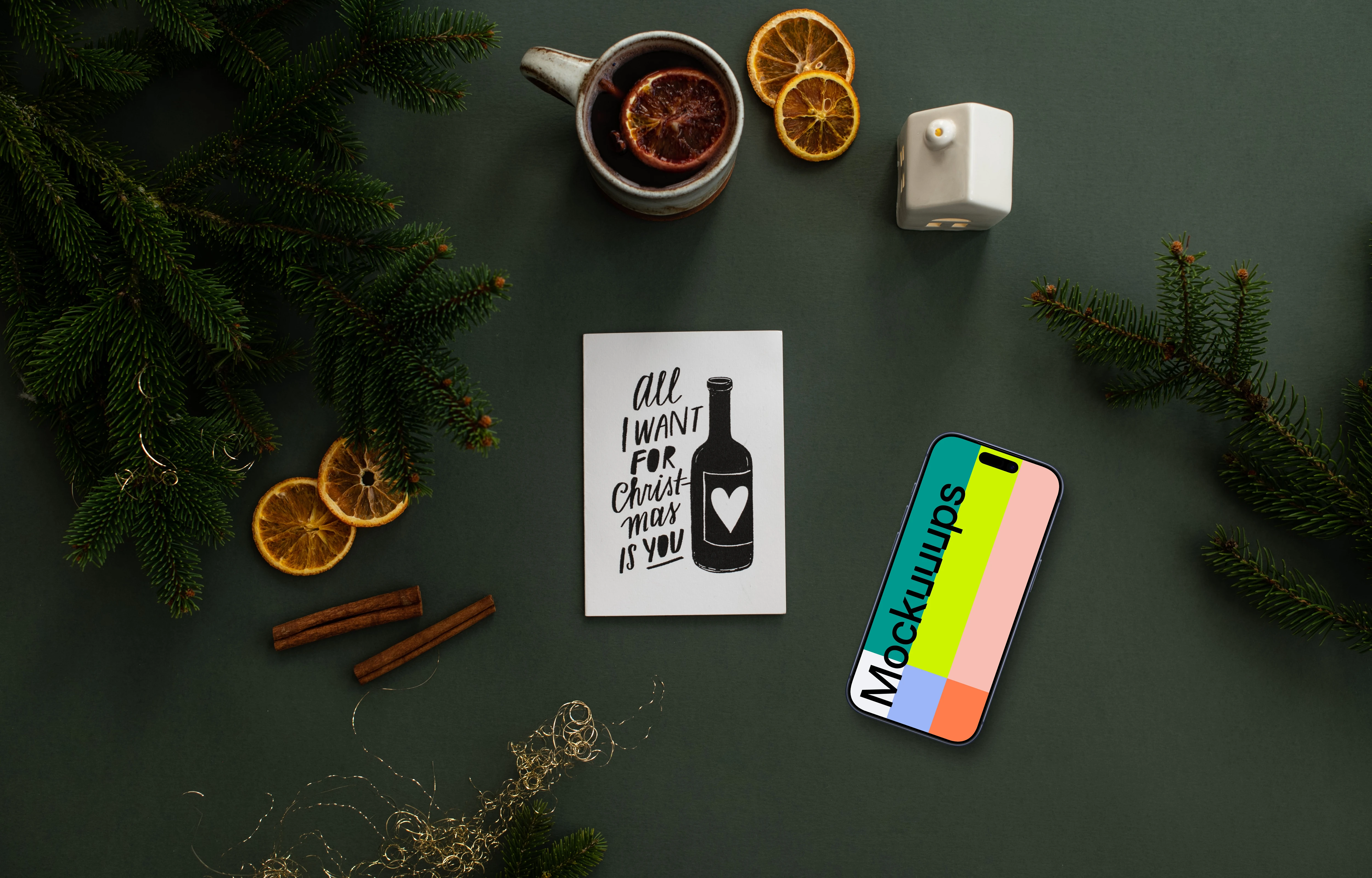 Smartphone mockup with a christmas card