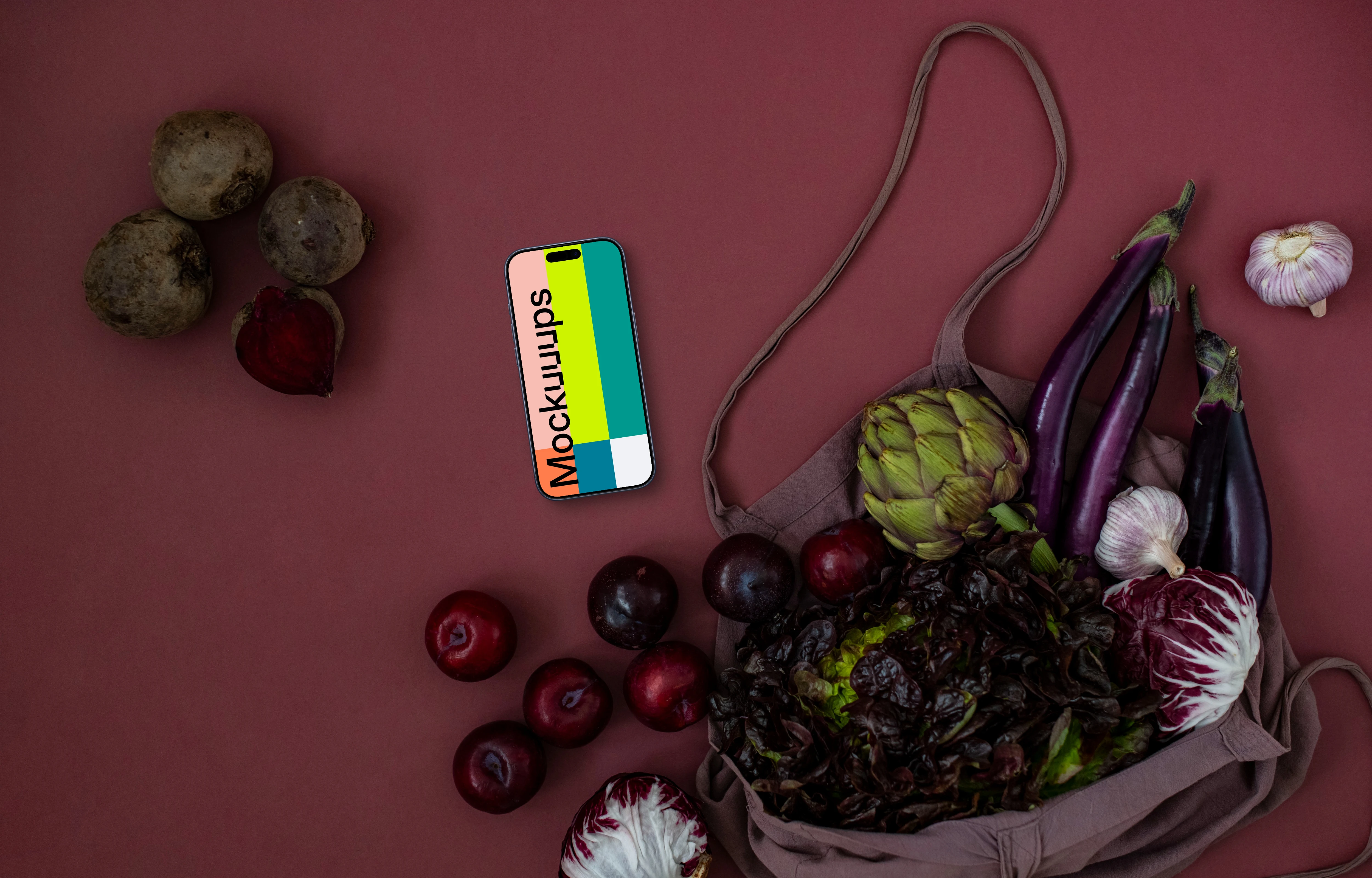 Smartphone mockup with vibrant Viva Magenta backdrop