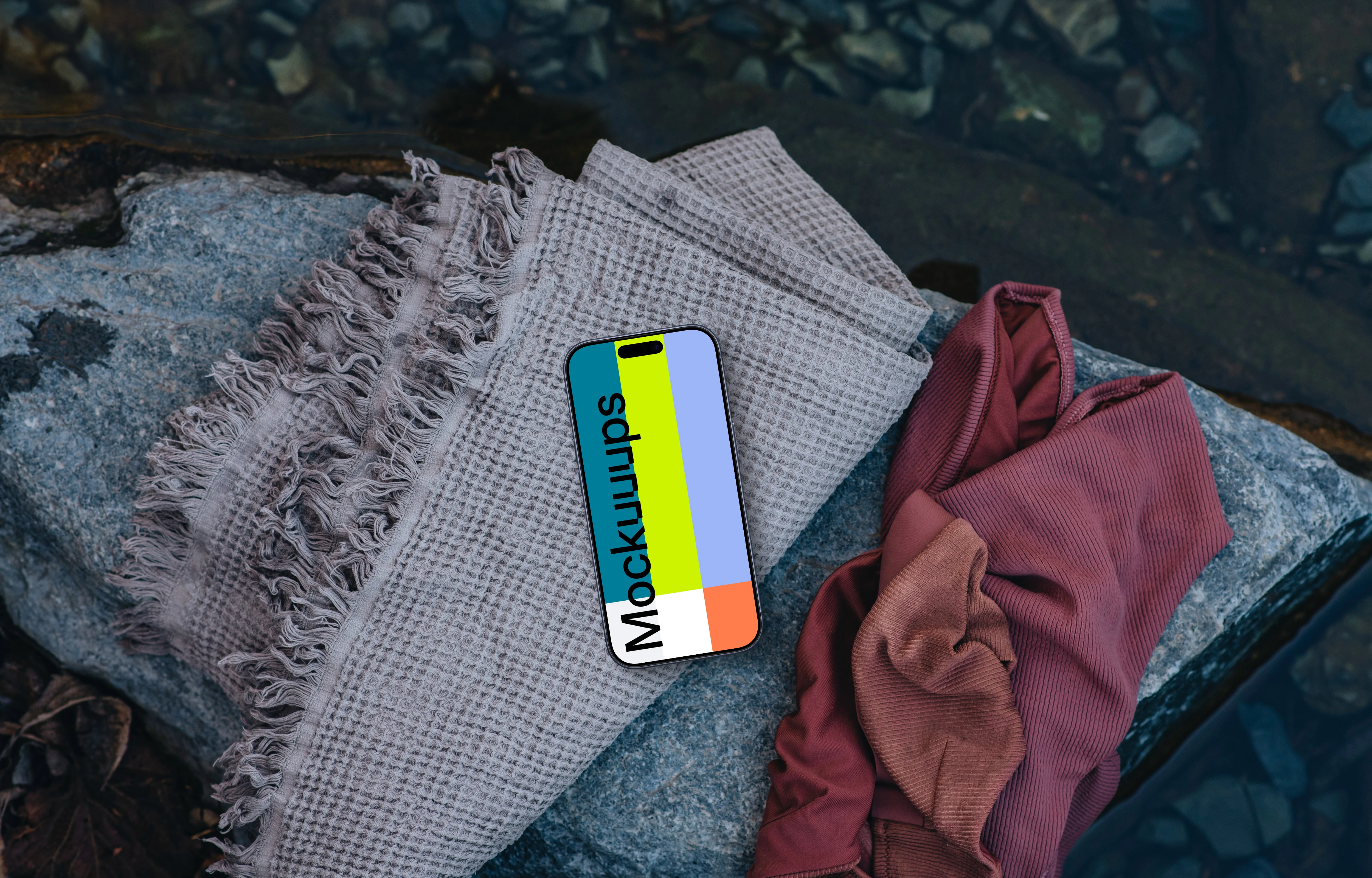 Nadar em lagos naturais e um mockup iPhone