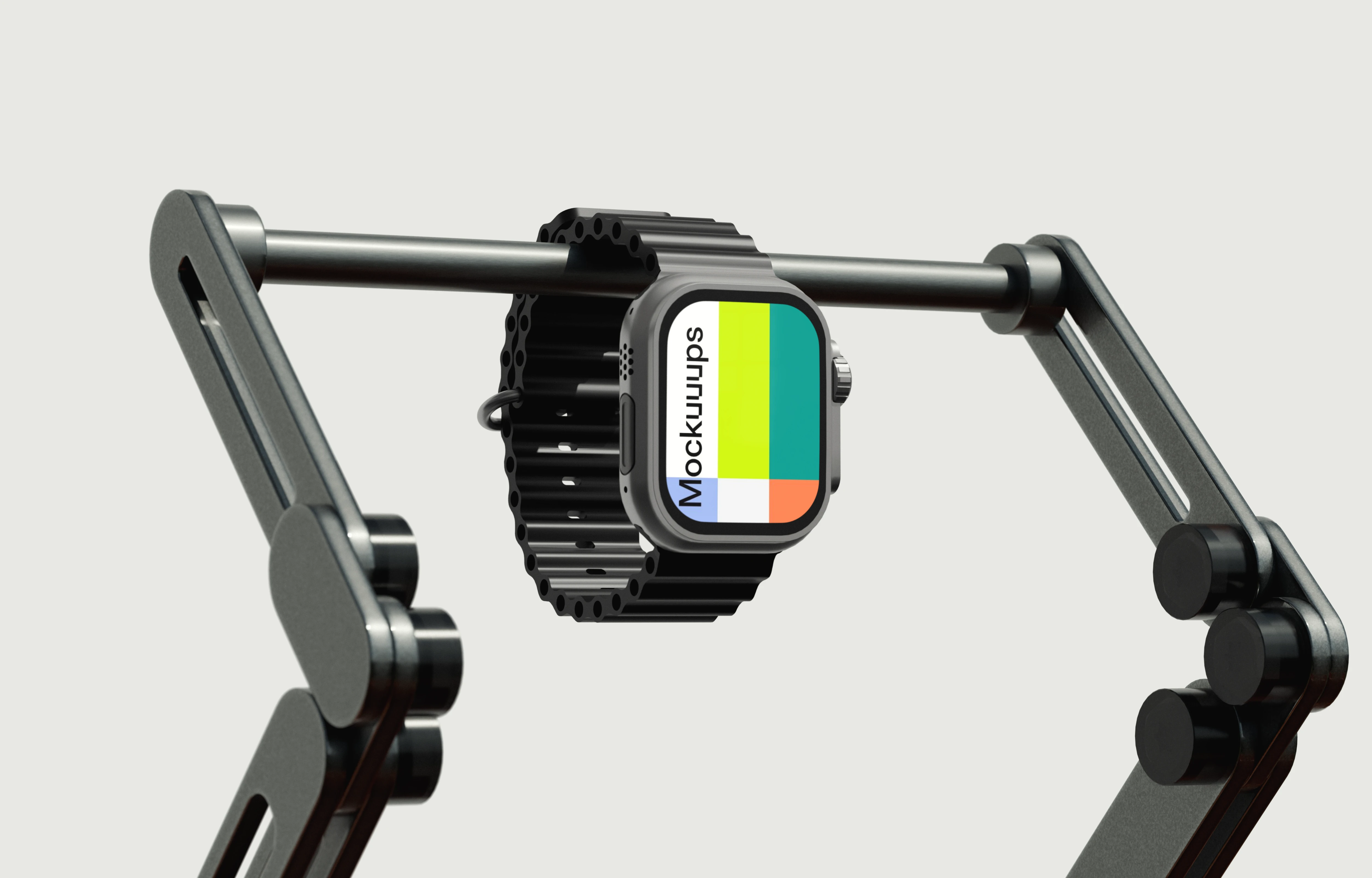 Apple Watch Ultra mockup on mechanical arm