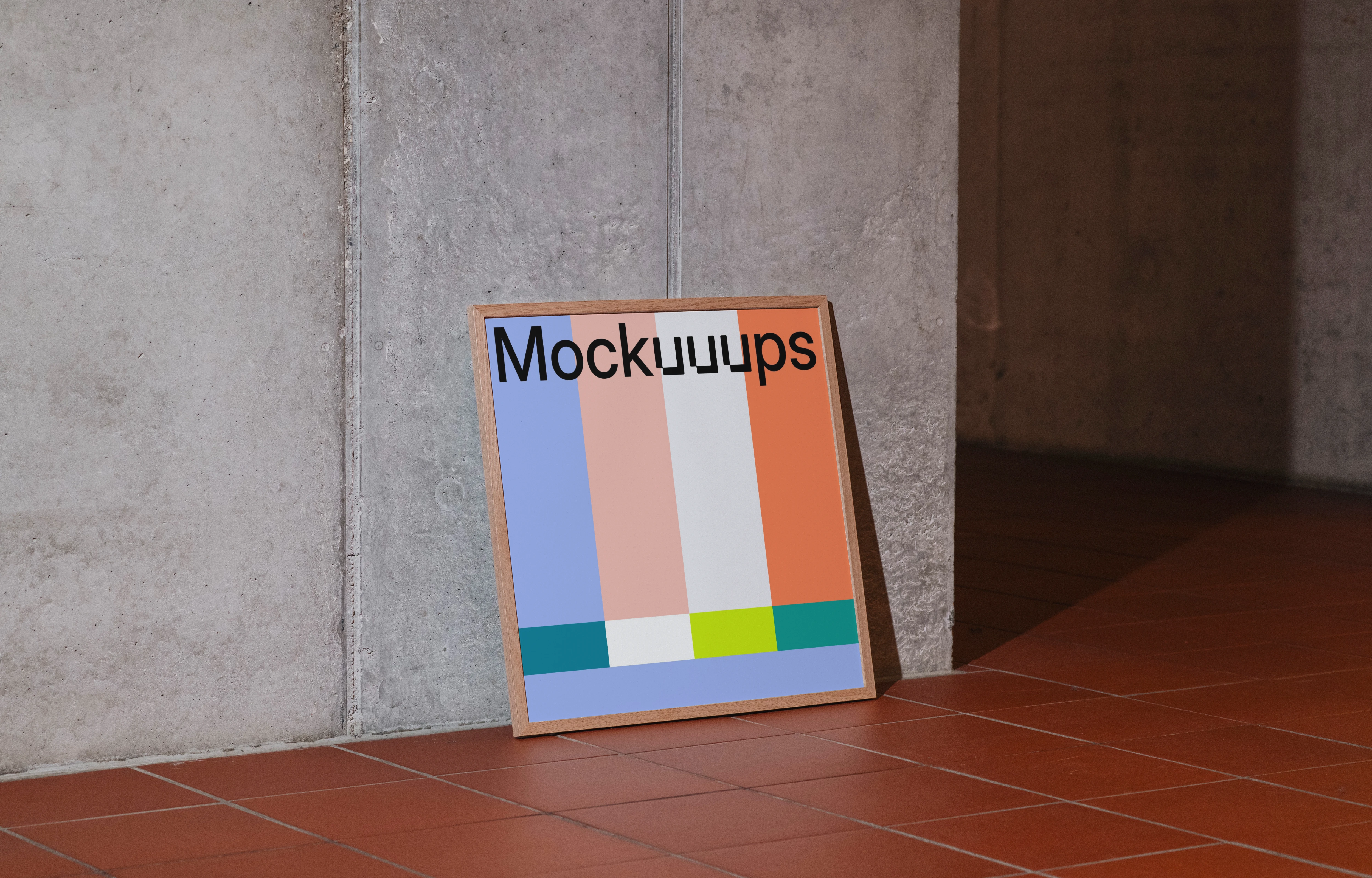 Wooden frame mockup leaning against a concrete wall