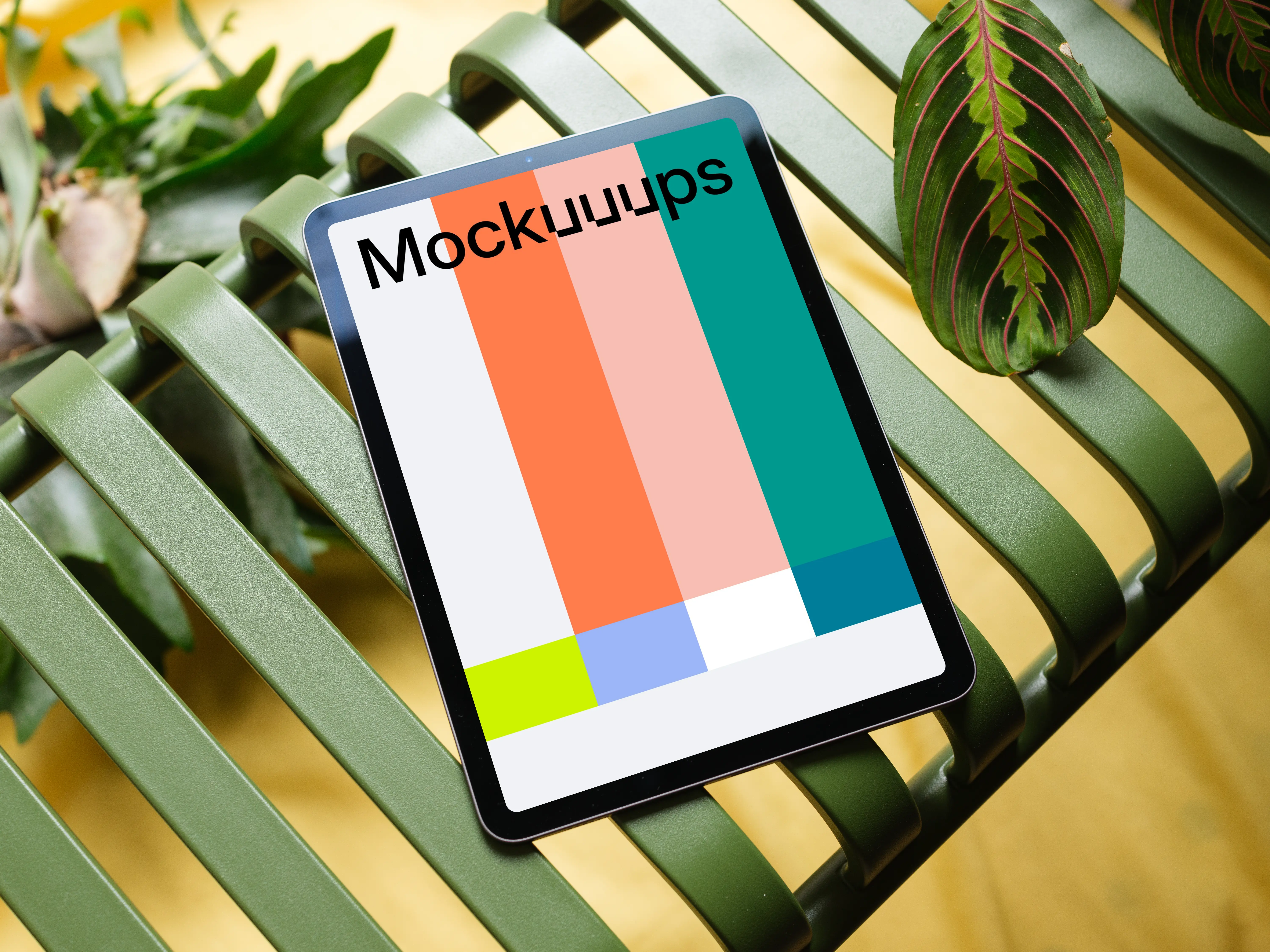 iPad Air mockup on a green bench
