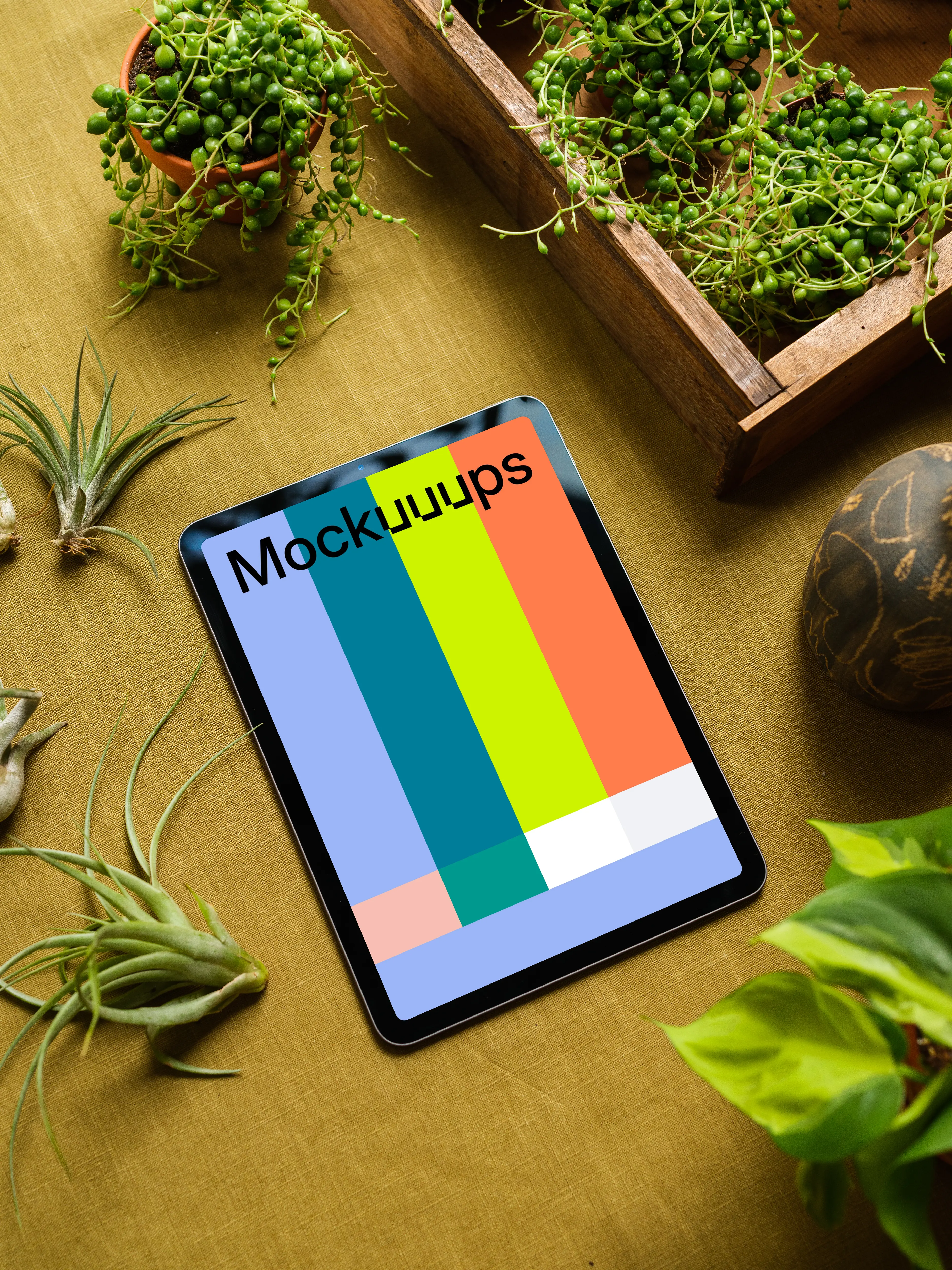 iPad Air mockup on a table with vegetables