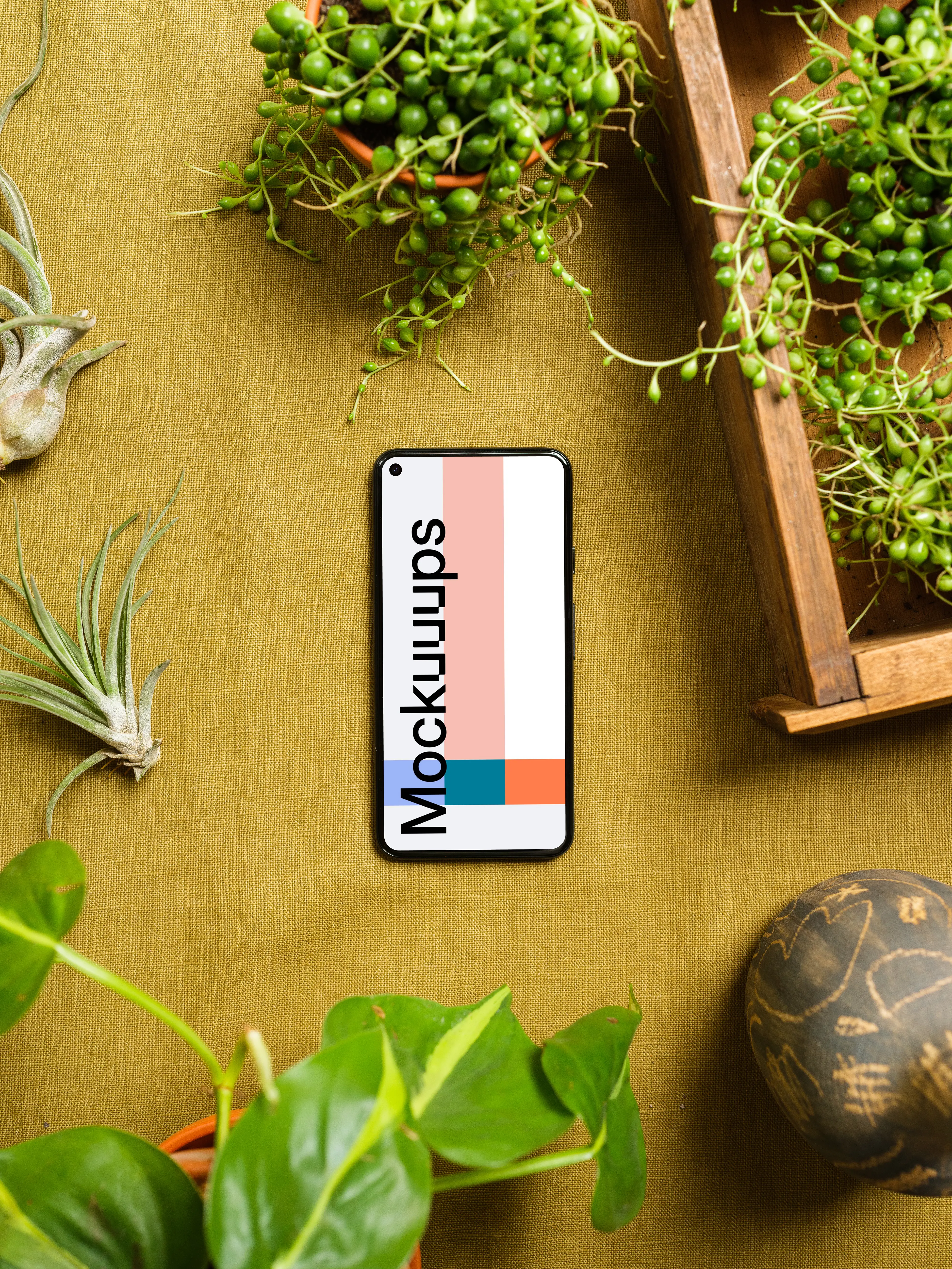 Pixel 5 mockup on a kitchen table