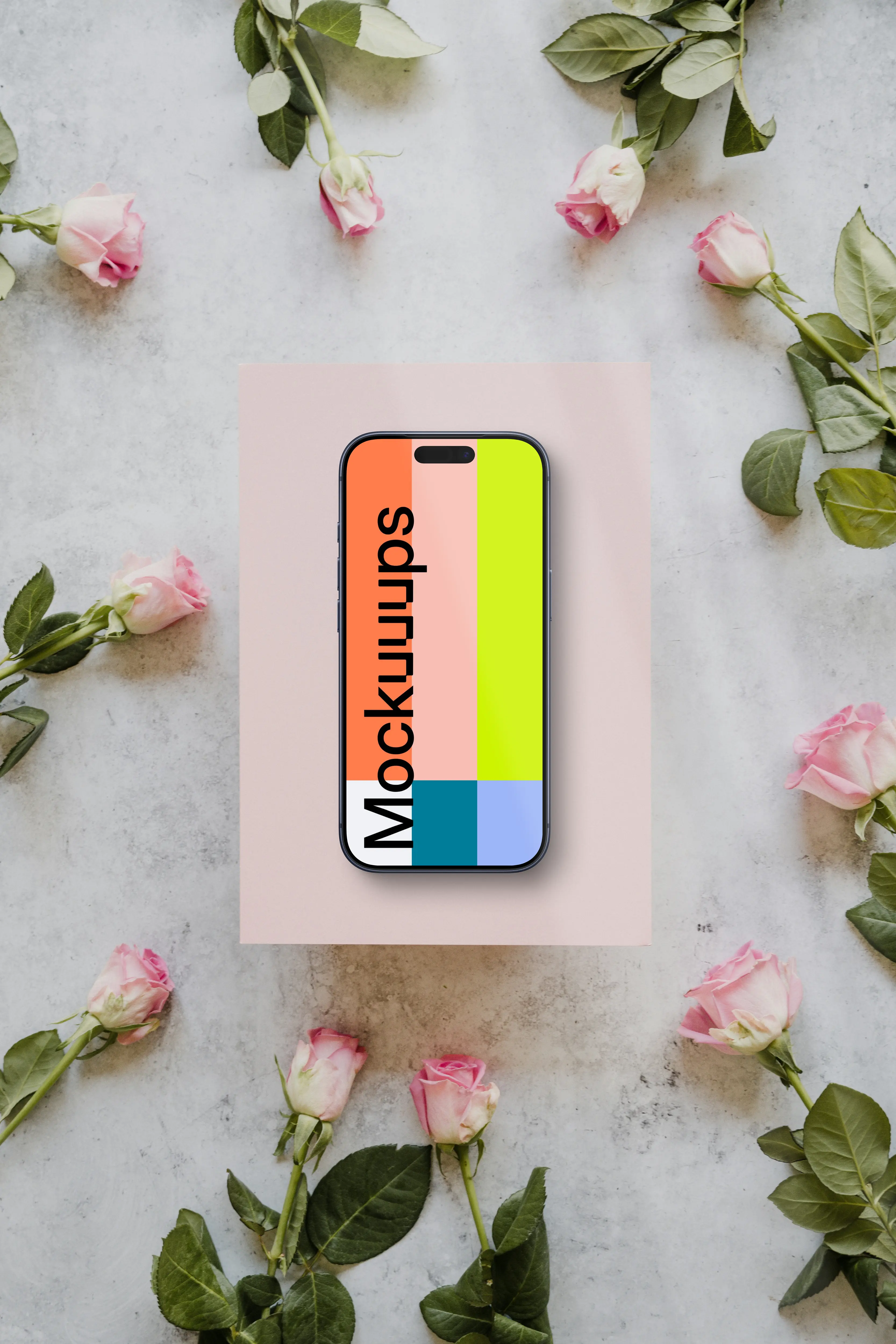 Smartphone mockup with roses pointing to it