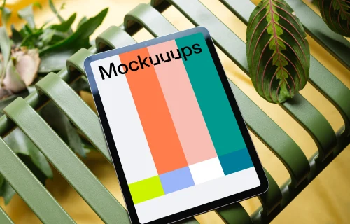 iPad Air mockup on a green bench
