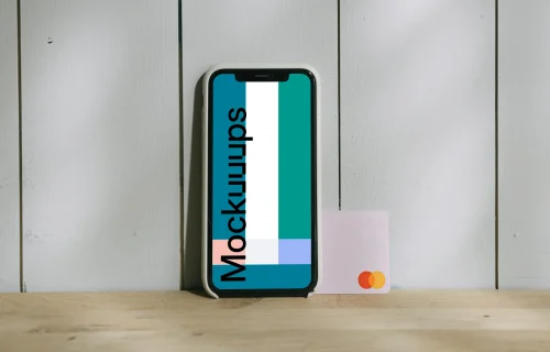 Phone with credit card mockup