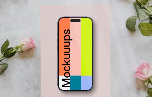 Smartphone mockup with roses pointing to it
