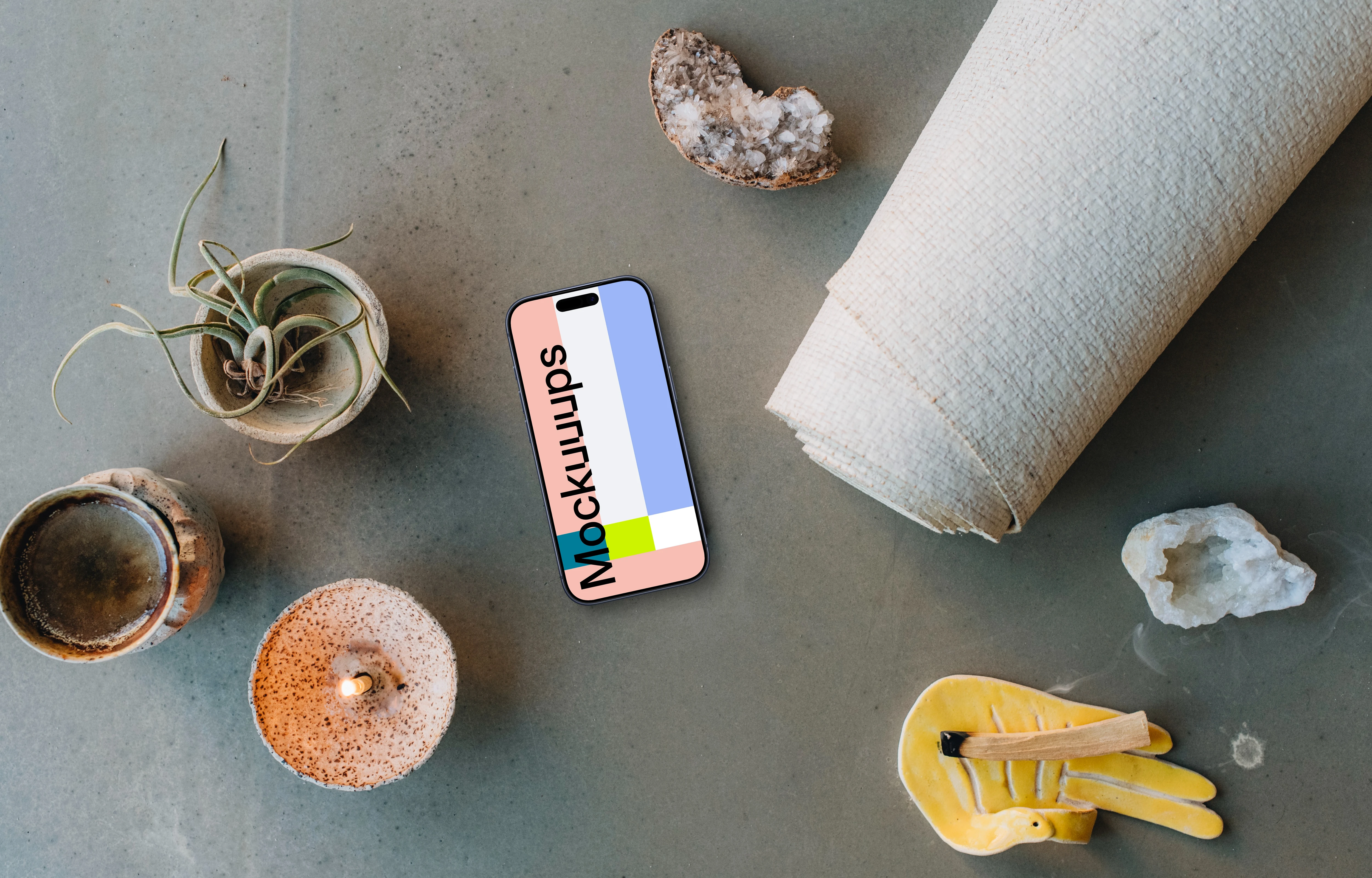 Calm and peaceful setting with an iPhone mockup