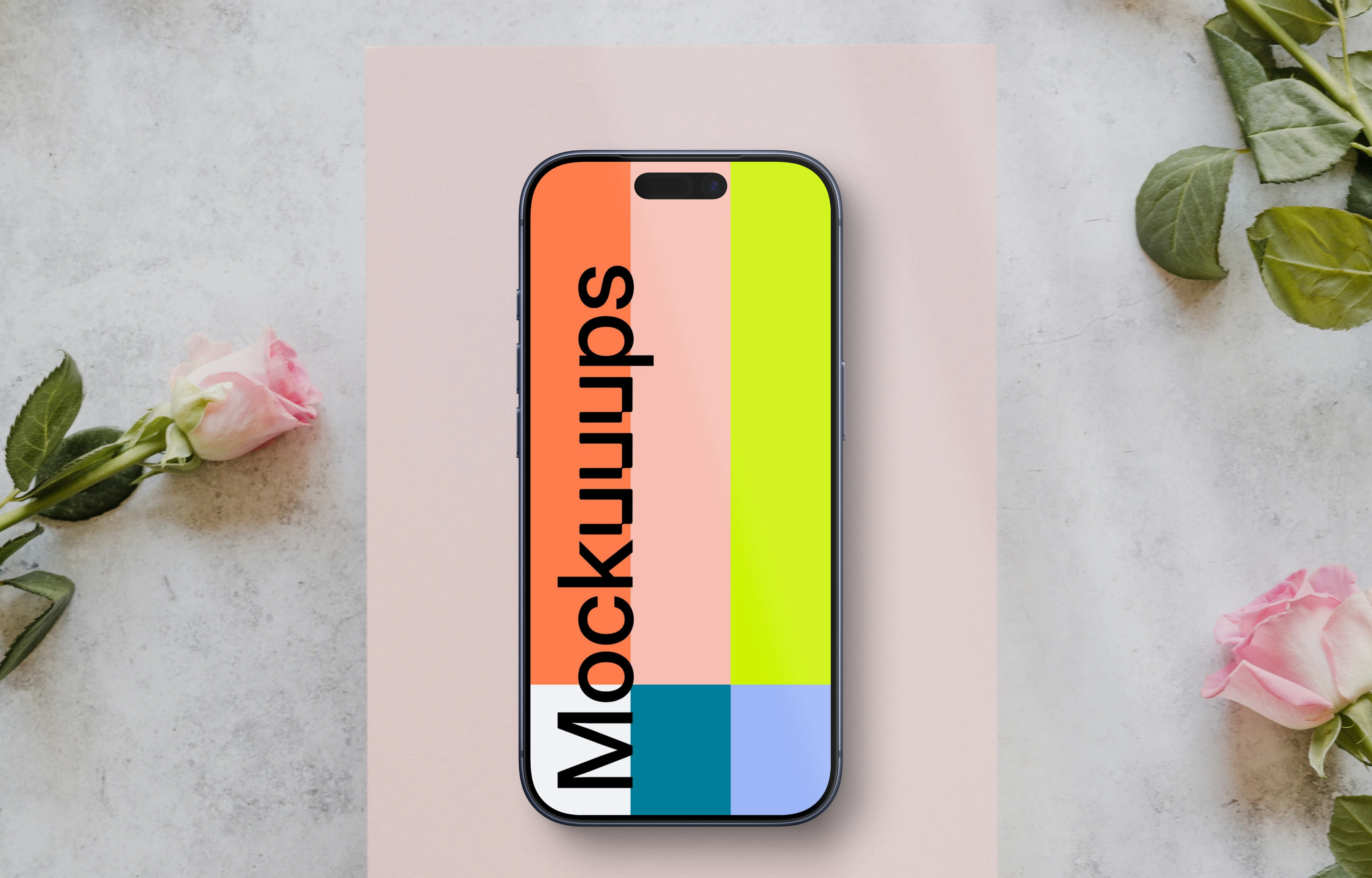 Smartphone mockup with roses pointing to it