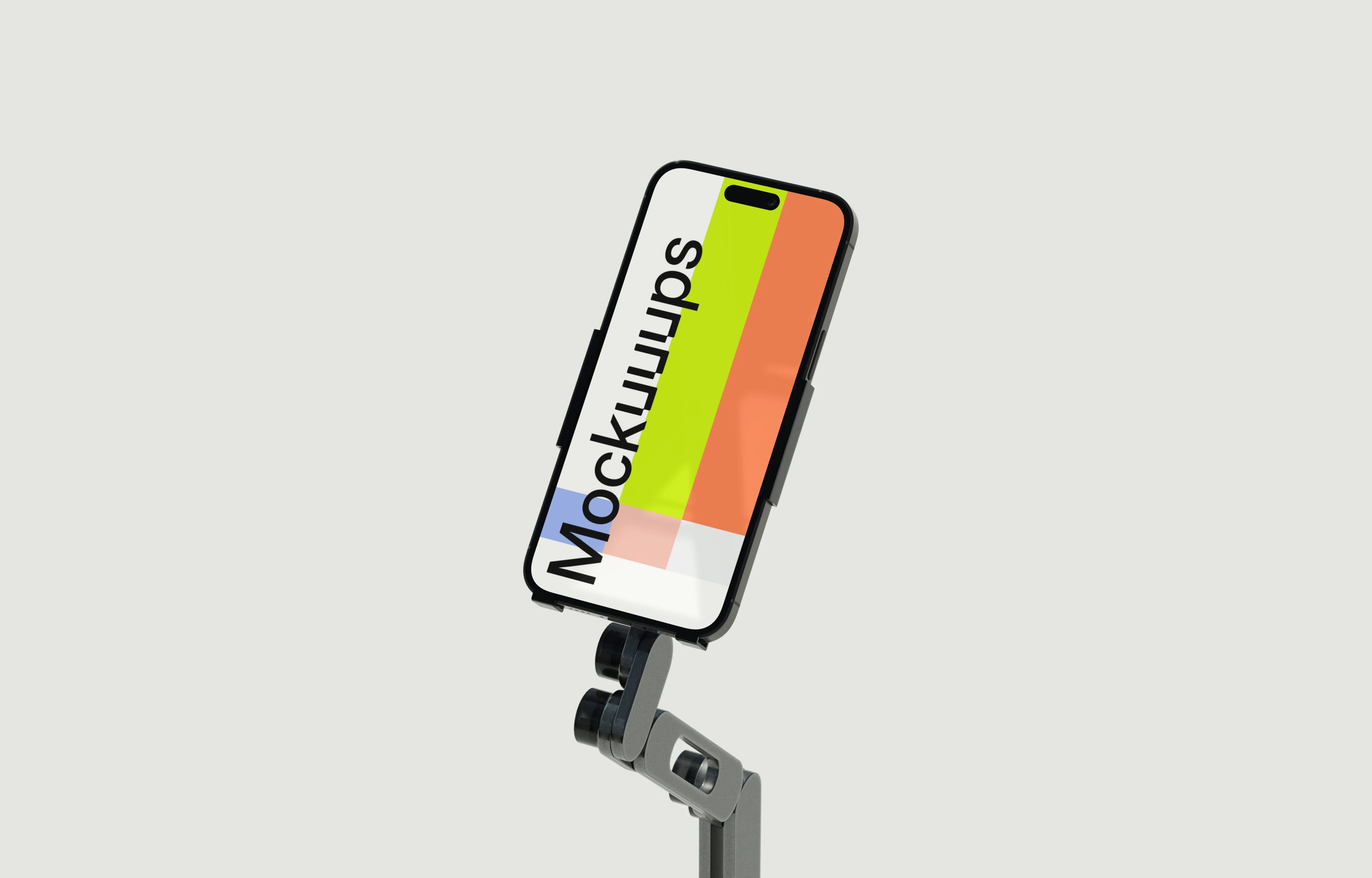 iPhone mockup on adjustable stand with transparent background