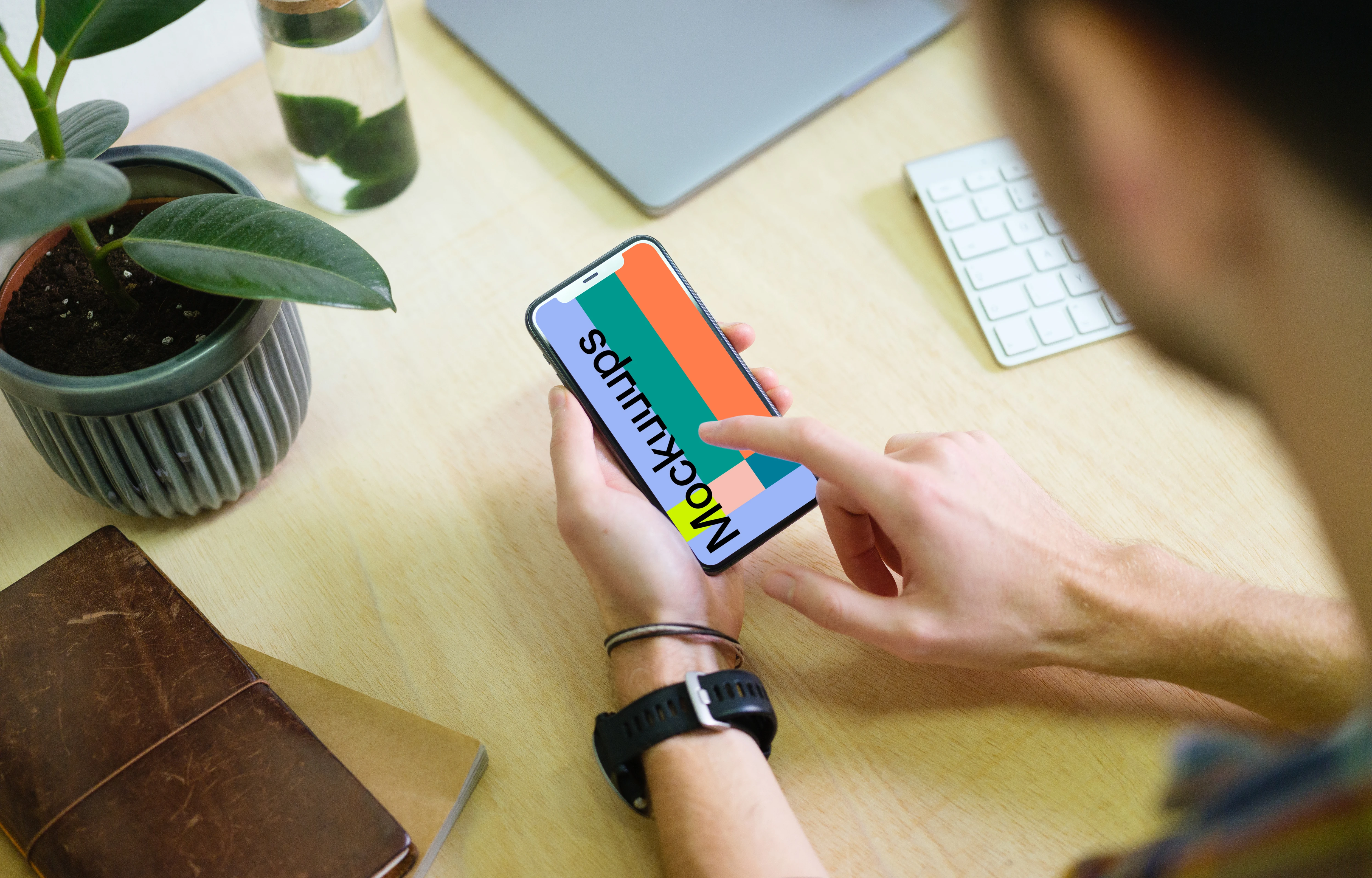 Man interacting with iPhone 11 mockup