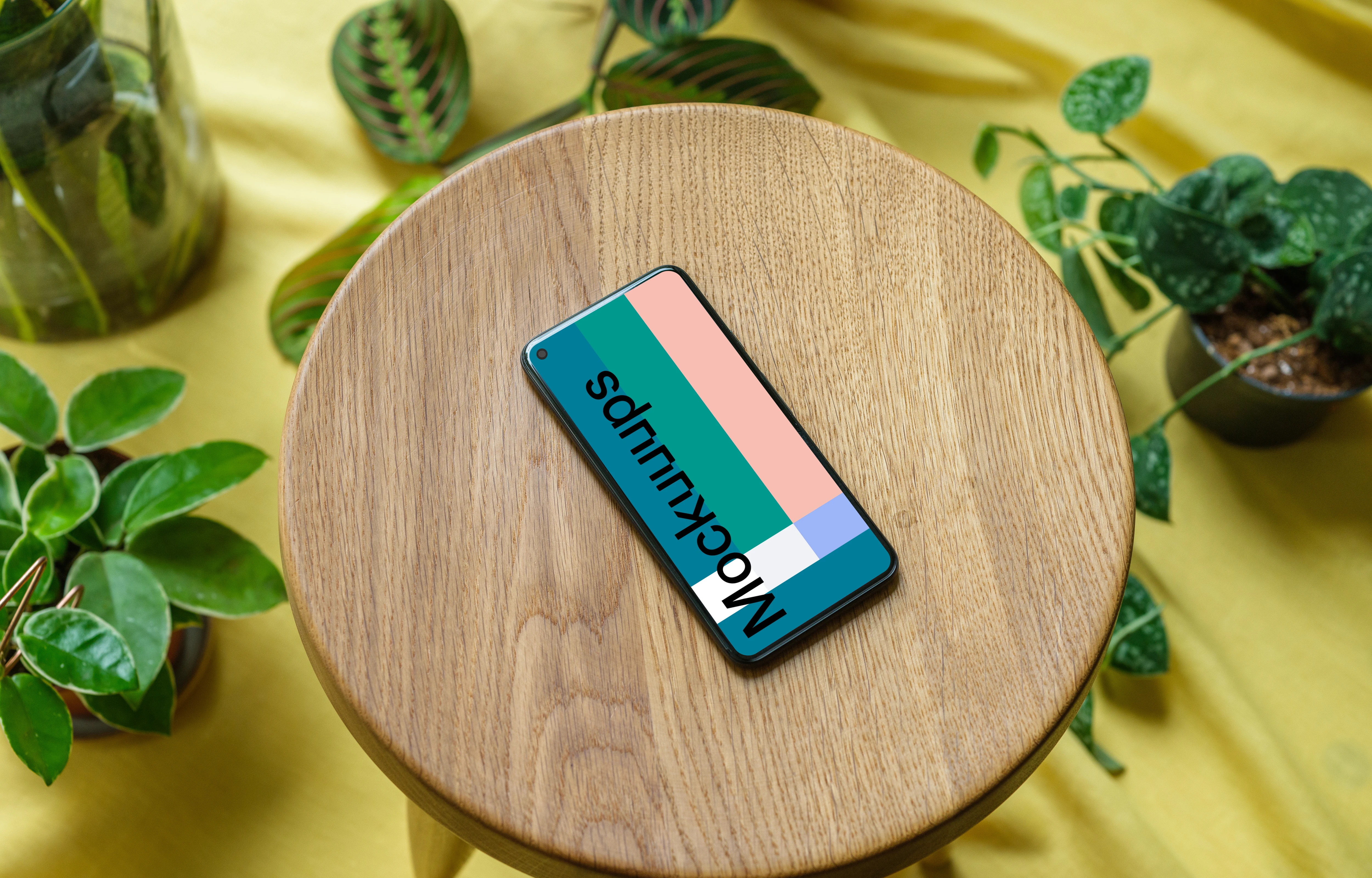 Pixel 5 mockup on a kitchen stool