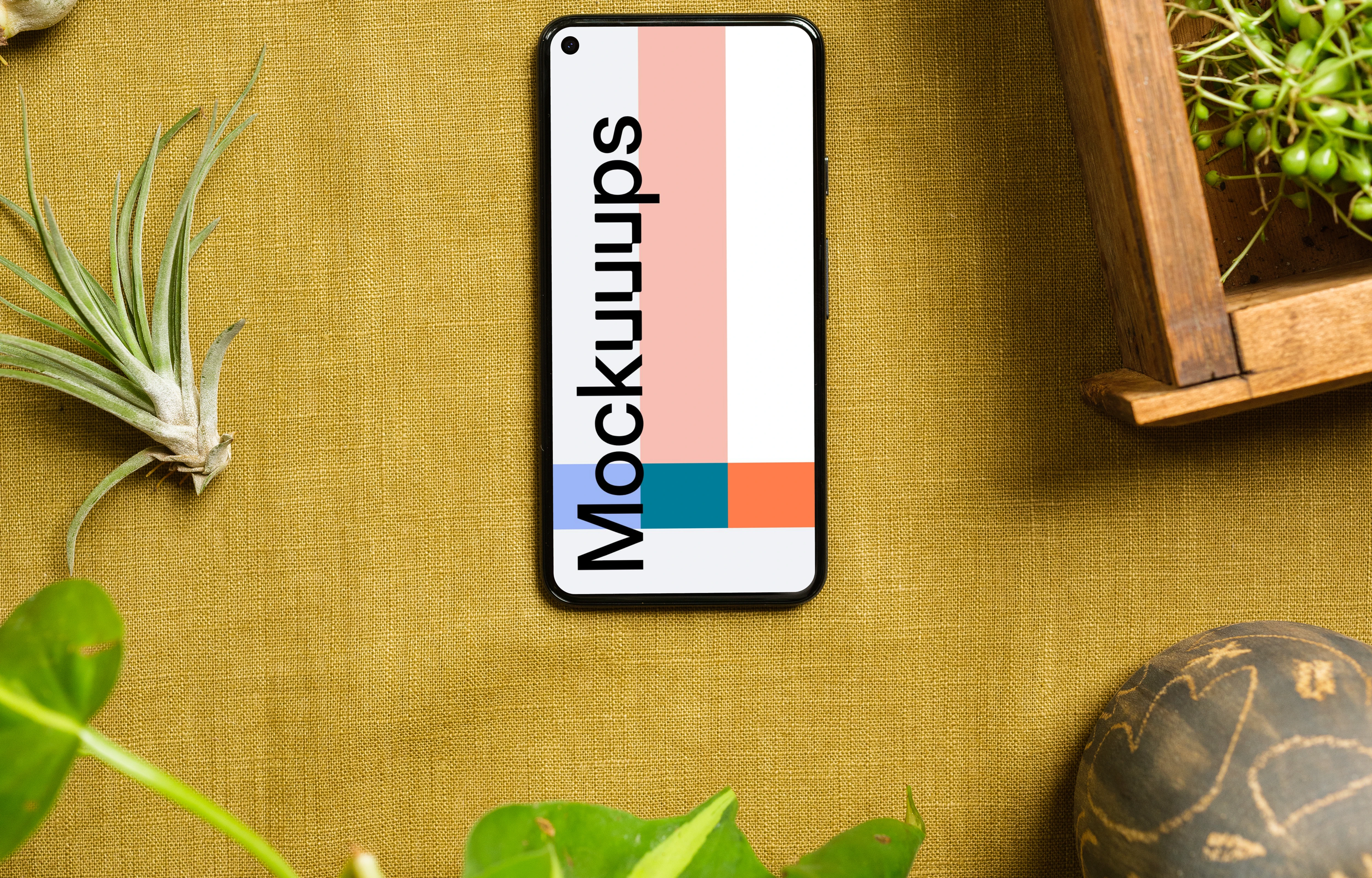 Pixel 5 mockup on a kitchen table