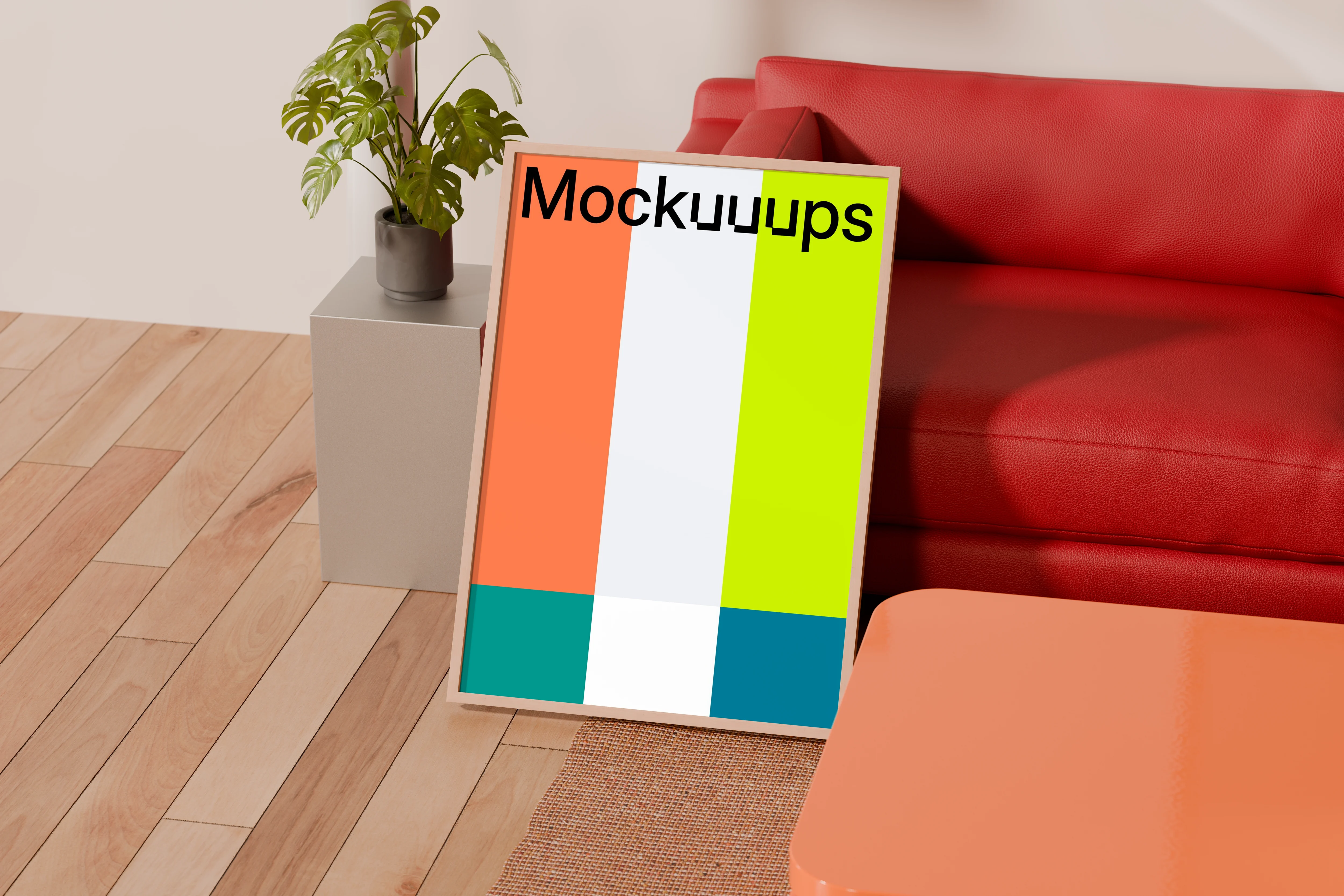 A3 poster mockup on a colorful interior setting mockup