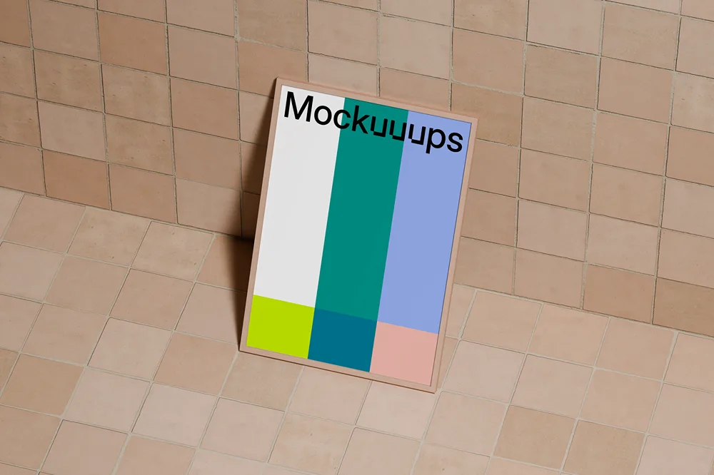 A3 poster mockup on tiled floor mockup