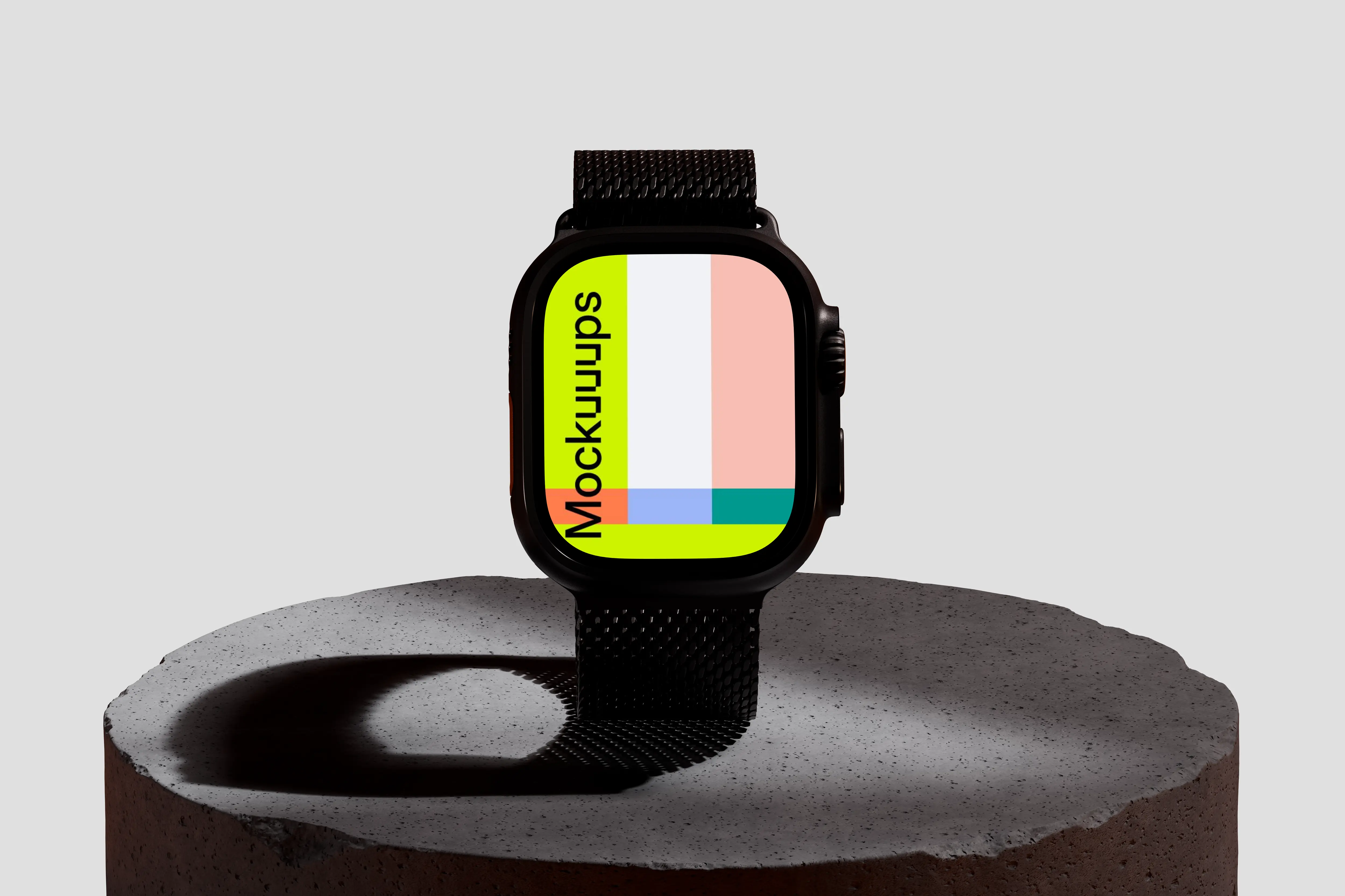 Apple Watch Ultra mockup on a concrete pedestal mockup