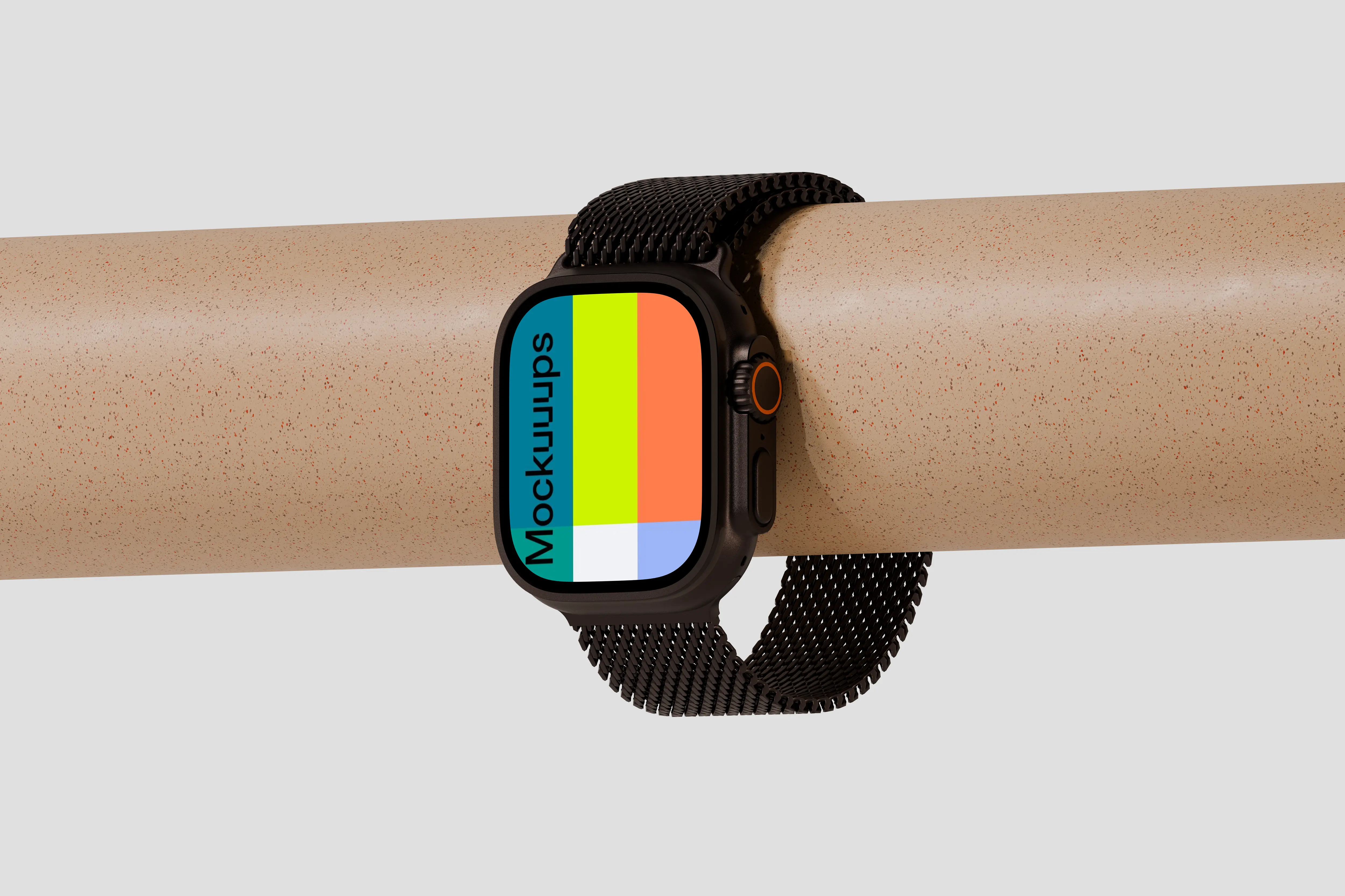 Apple Watch Ultra mockup on a textured bar mockup