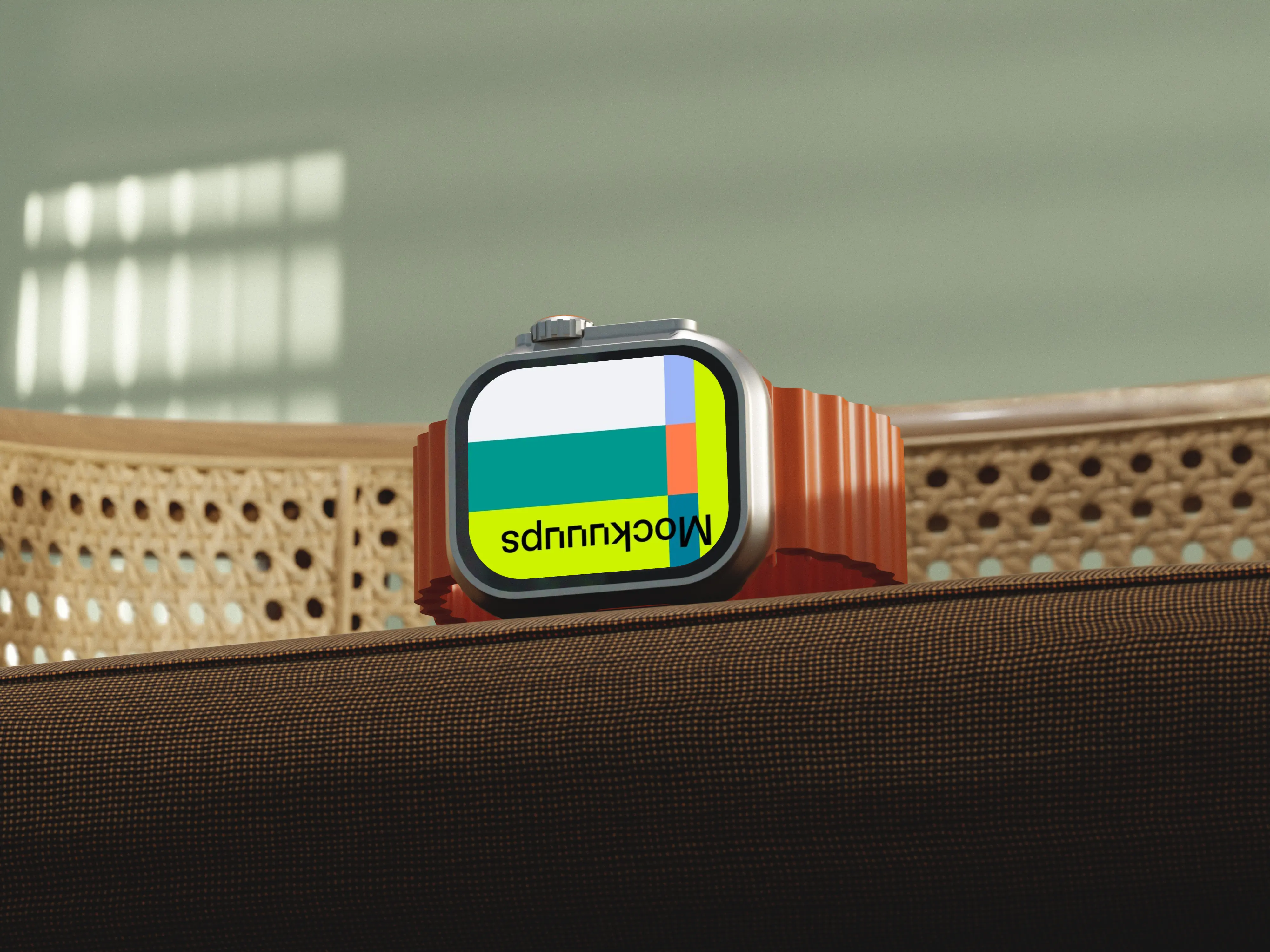 Apple Watch Ultra mockup on a textured fabric surface mockup