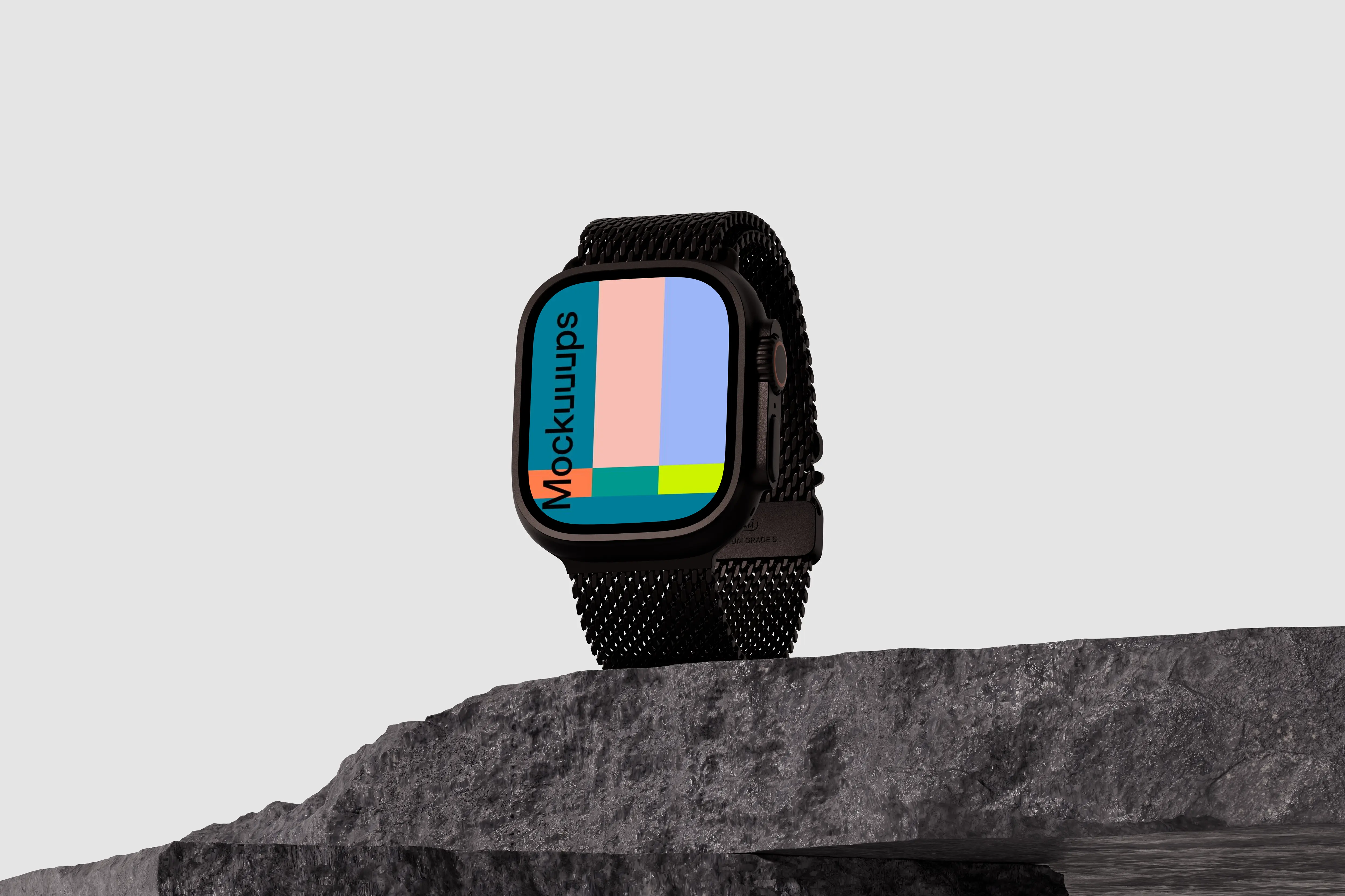 Apple Watch Ultra mockup on a textured stone surface mockup