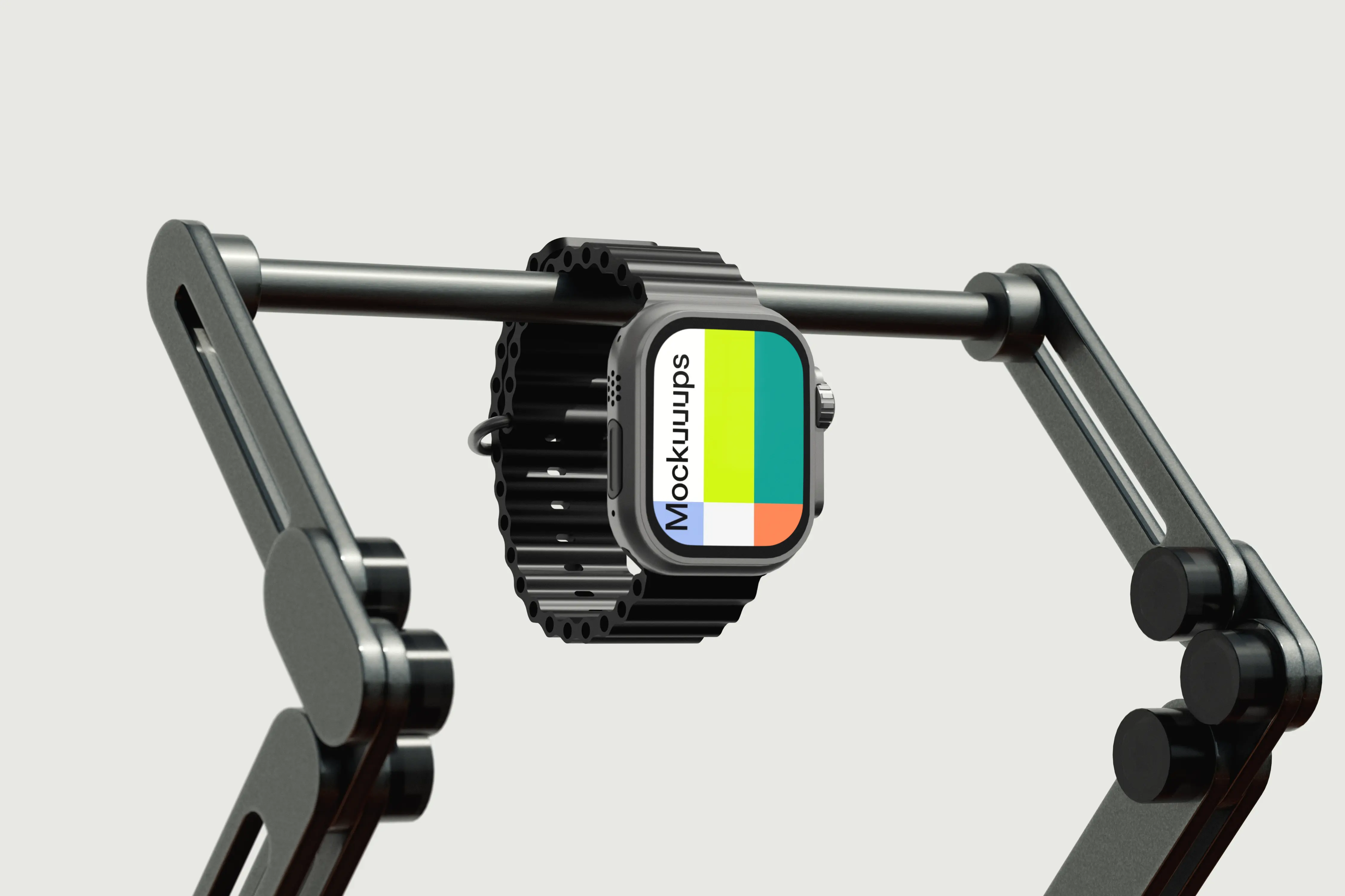Apple Watch Ultra mockup on mechanical arm mockup