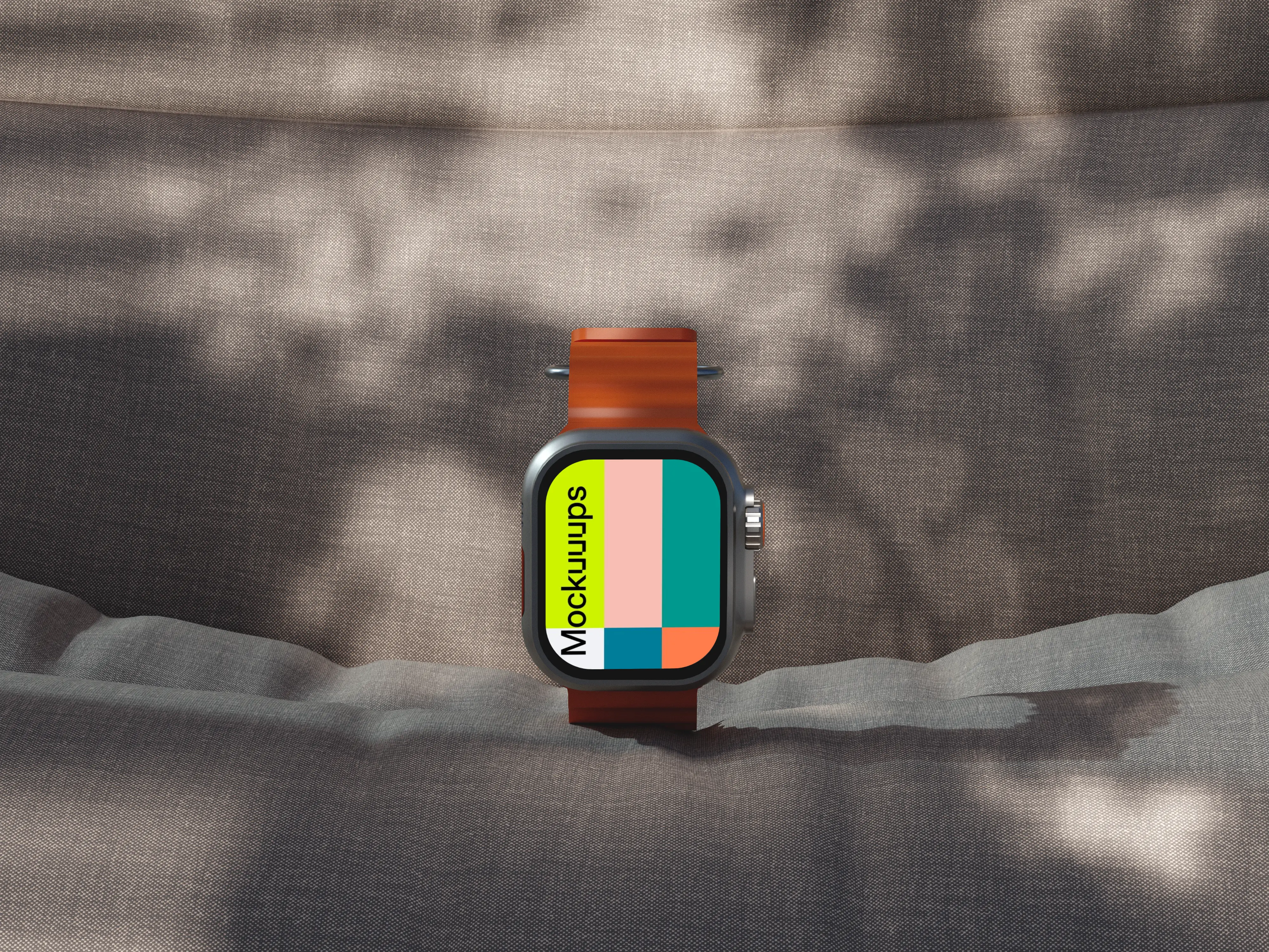 Apple Watch Ultra mockup on textured fabric with natural shadows mockup