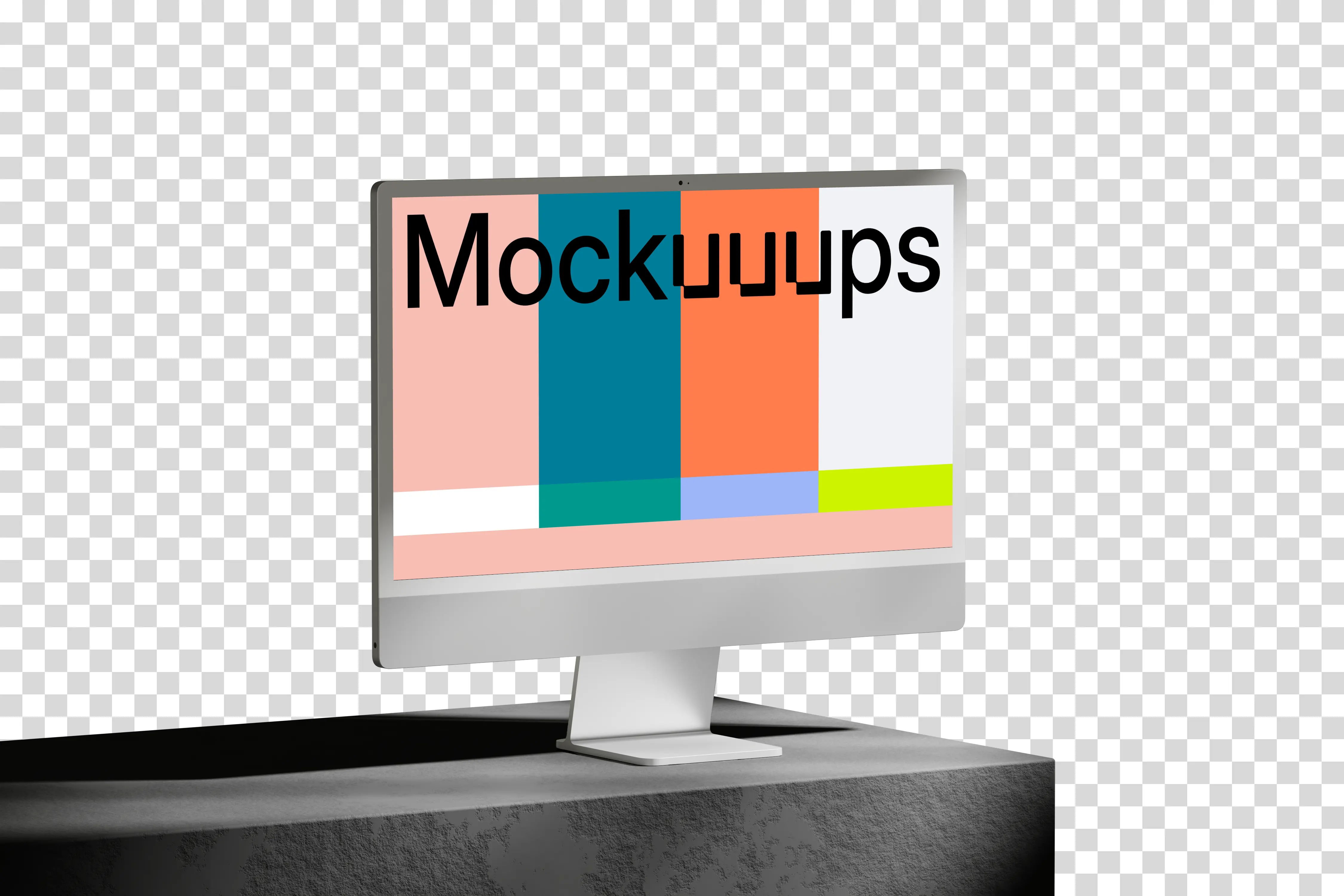 iMac 24-inch mockup on a textured surface with dramatic shadows mockup