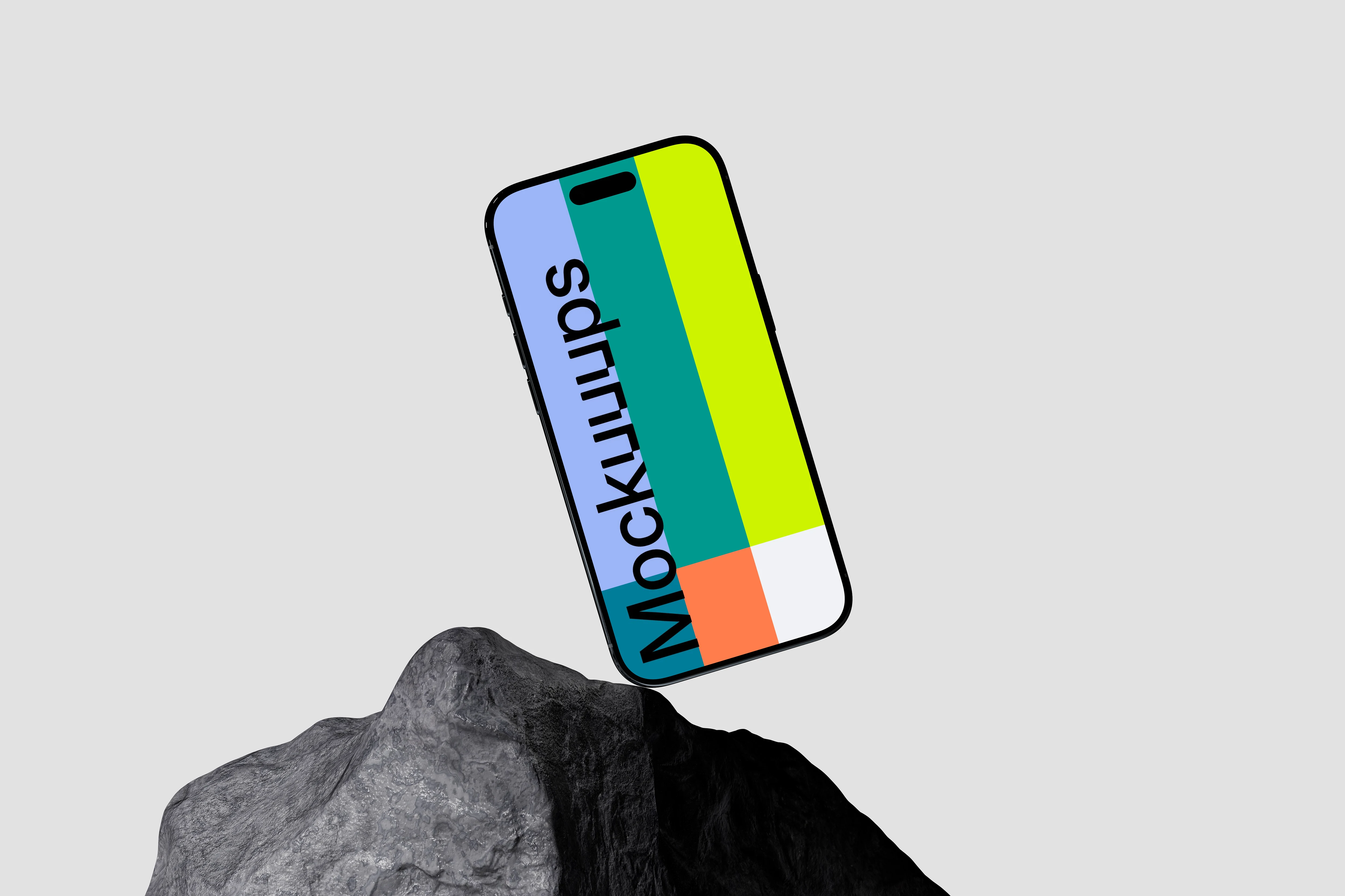 iPhone Air mockup balanced on a rock mockup