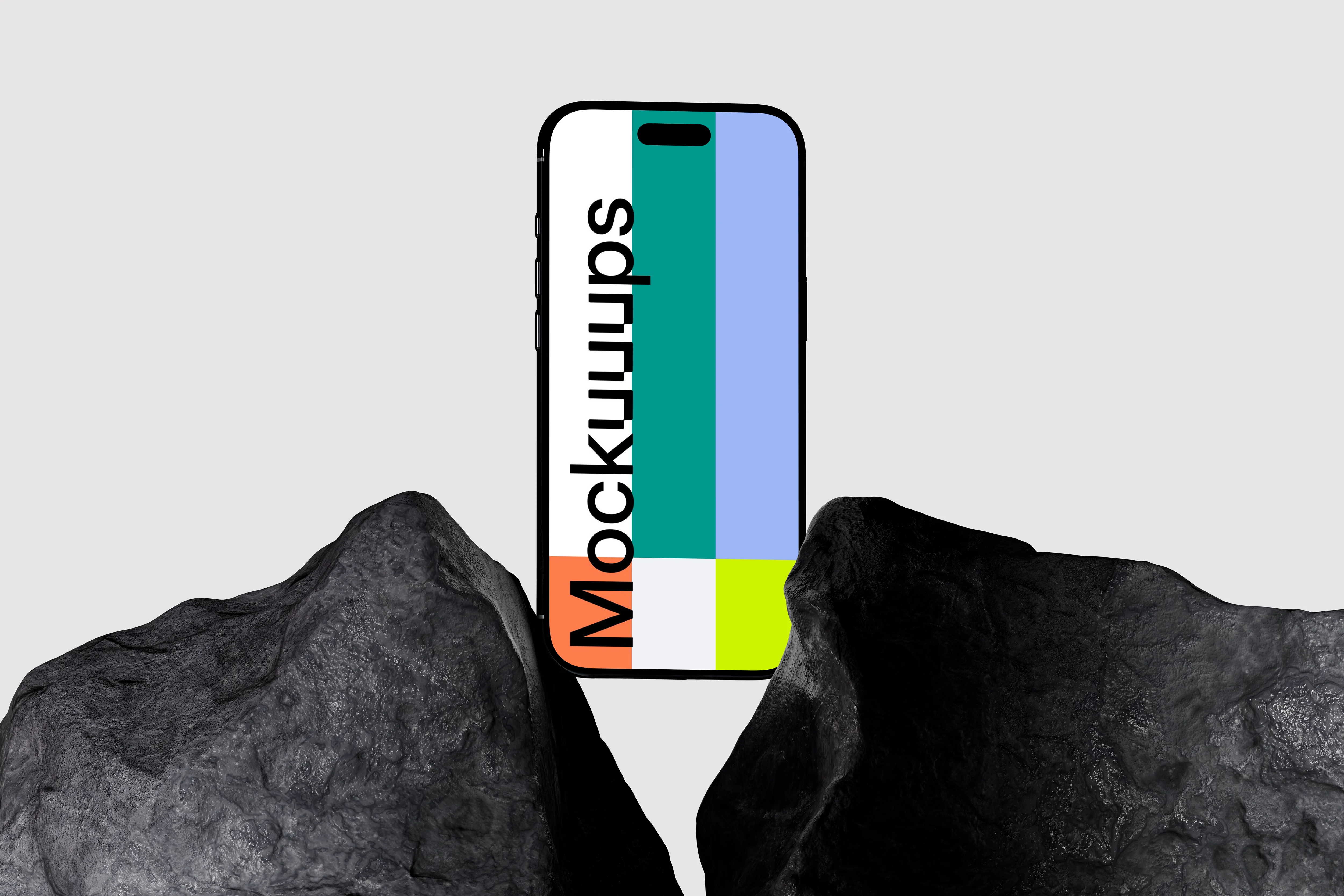 iPhone Air mockup between textured rocks mockup